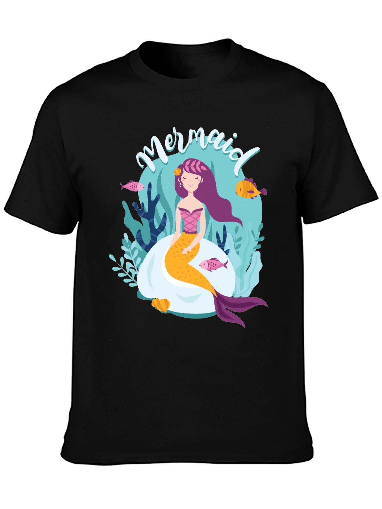 Black Mermaid Graphic Tee - Black Cotton T-Shirt view 3