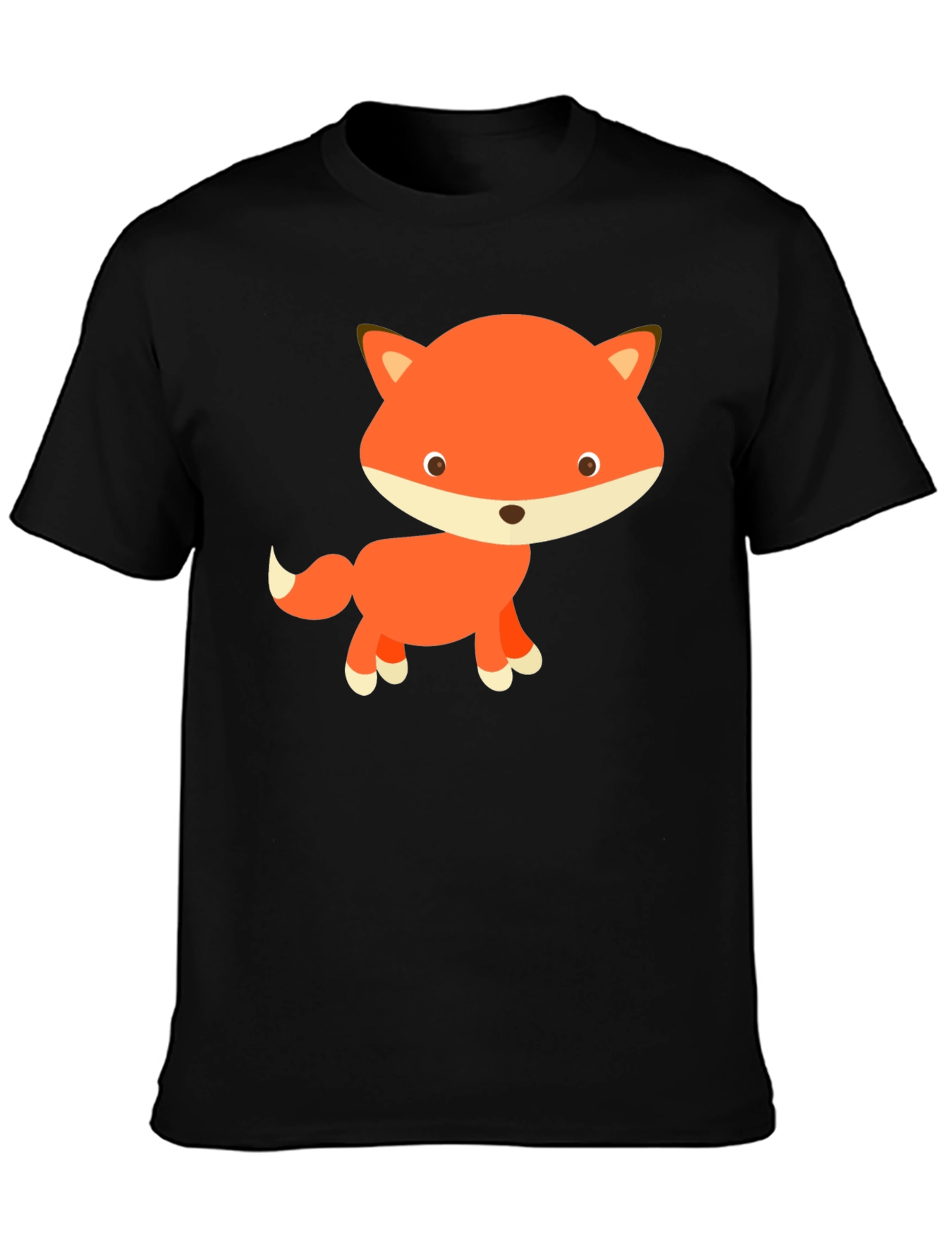 Black Cute Cartoon Fox Black T-Shirt view 3