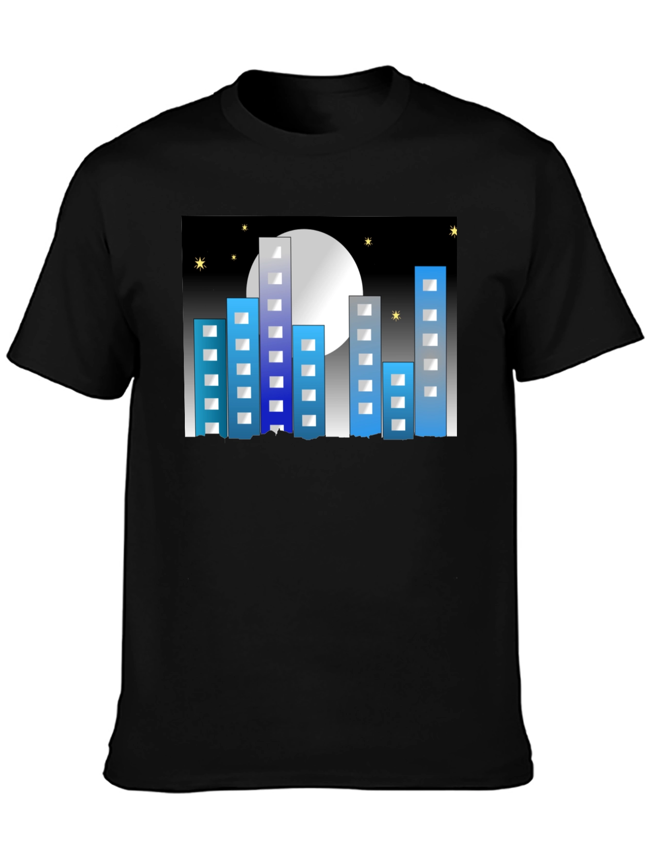 Black Cityscape Moon Graphic Tee - Black Cotton Blend view 3