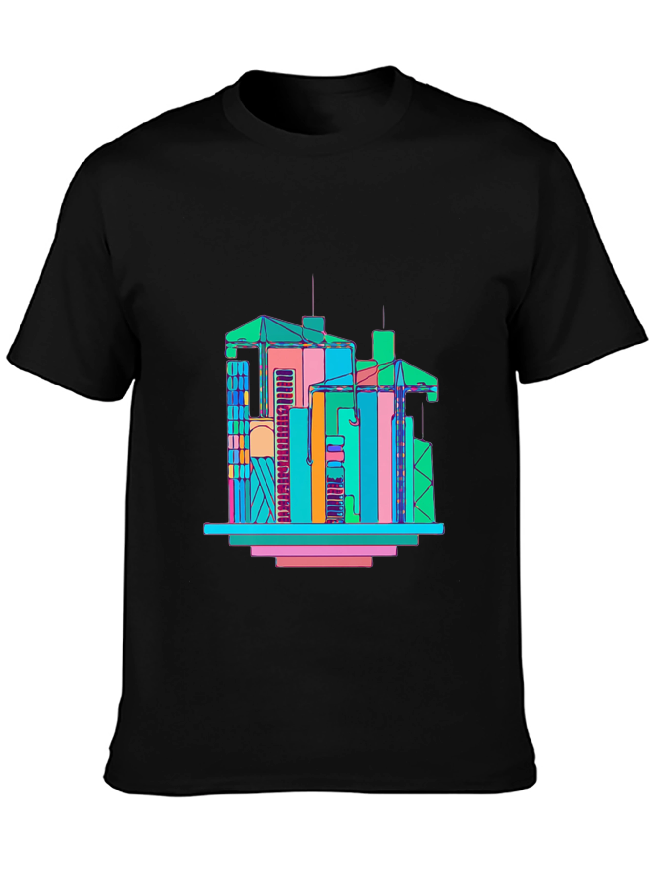 Black Abstract Building Graphic T-Shirt - Men's Black Tee view 3