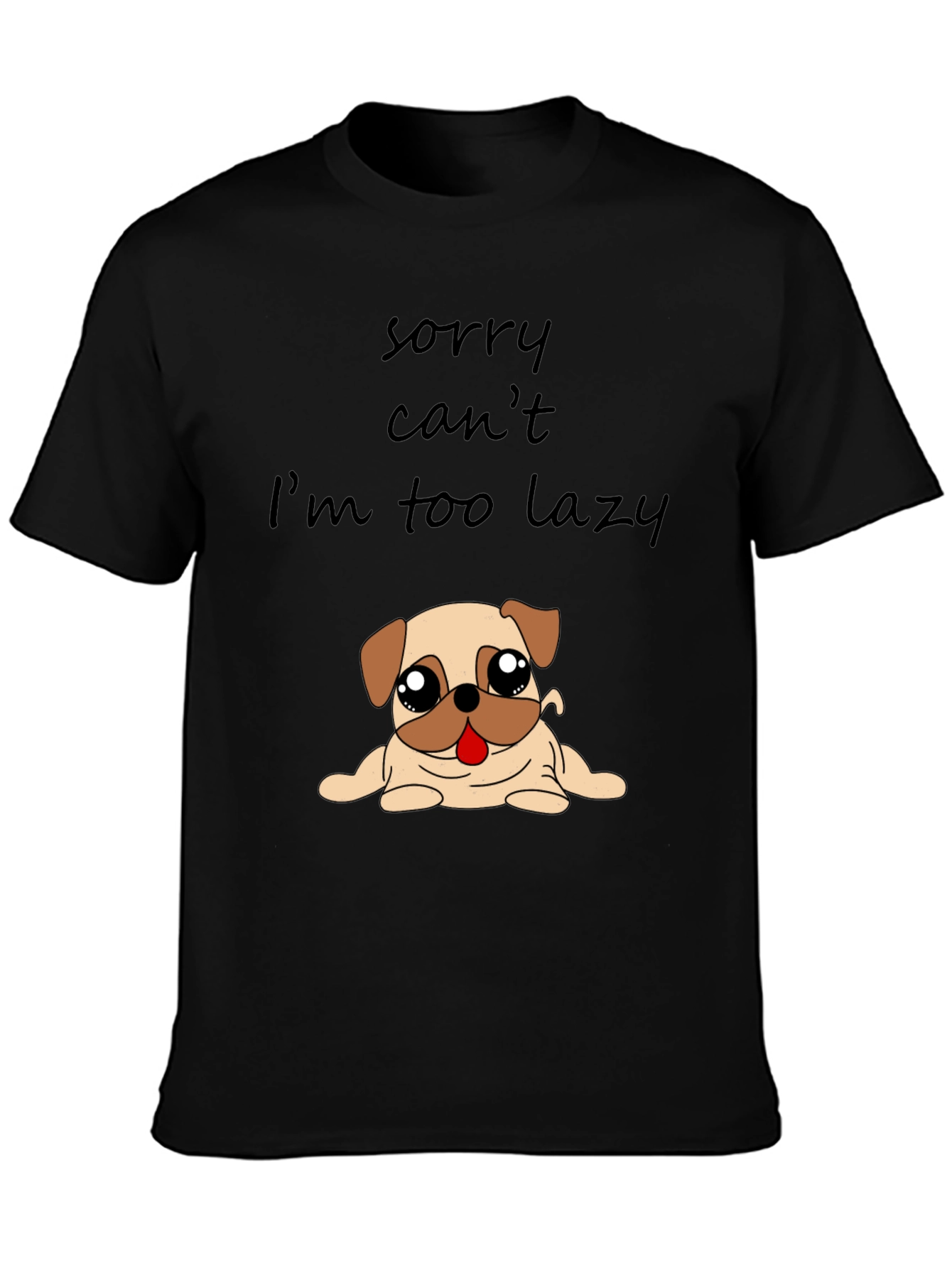 Black Lazy Pug Graphic T-Shirt - Funny Dog Lover Tee view 3