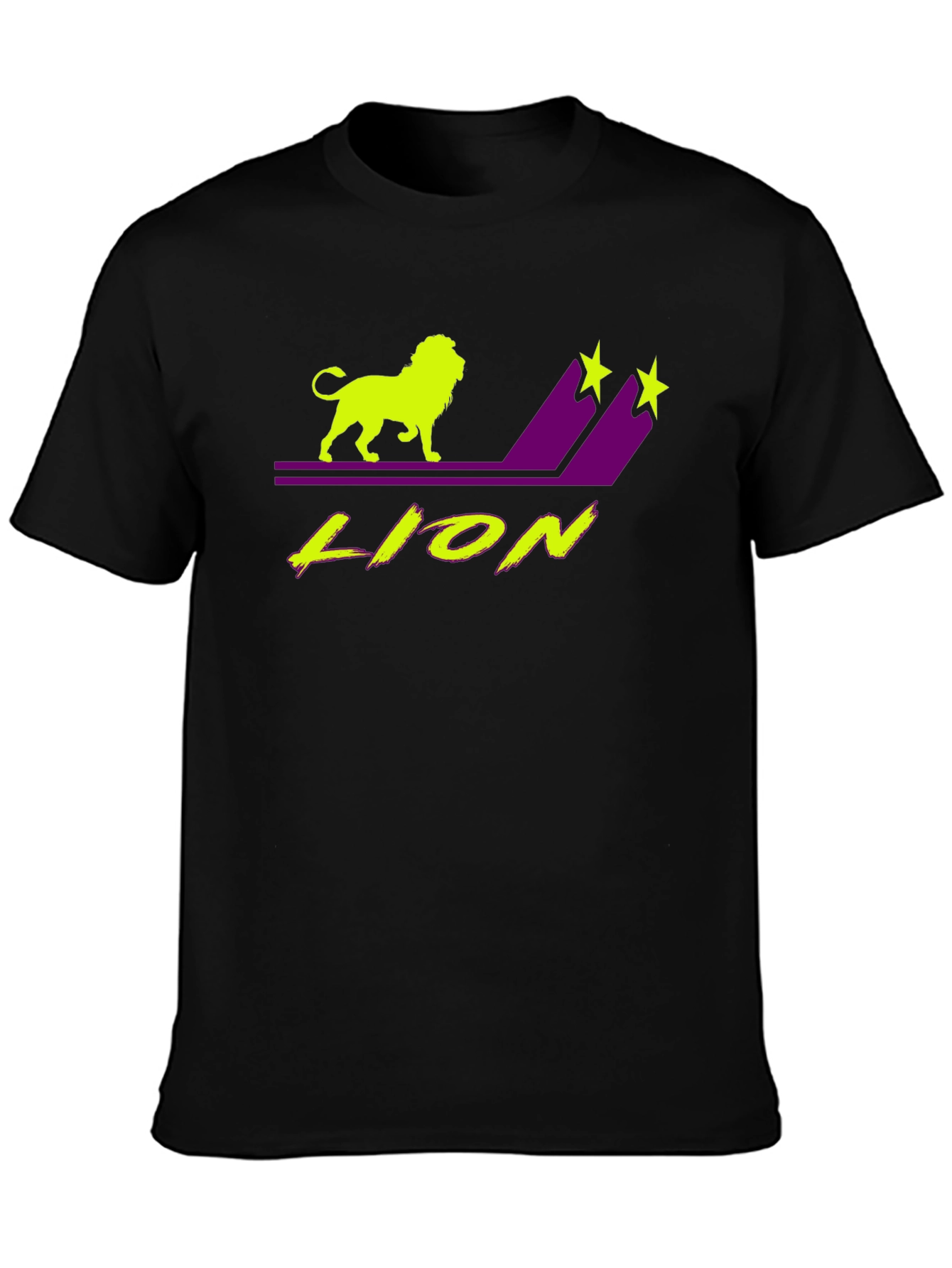 Black Lion Graphic T-Shirt - Black Tee with Neon Design view 3