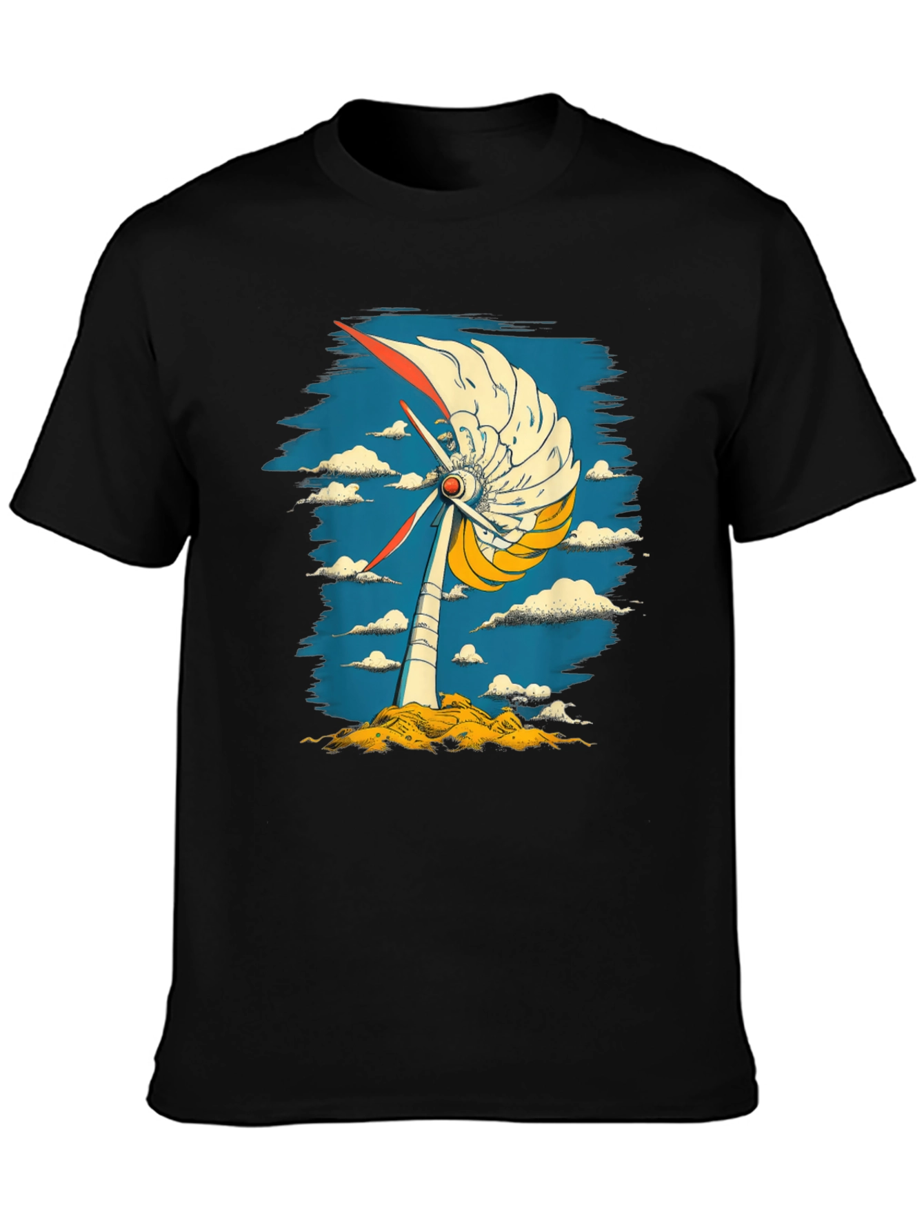 Black Abstract Windmill Graphic Tee - Modern Art Style view 3