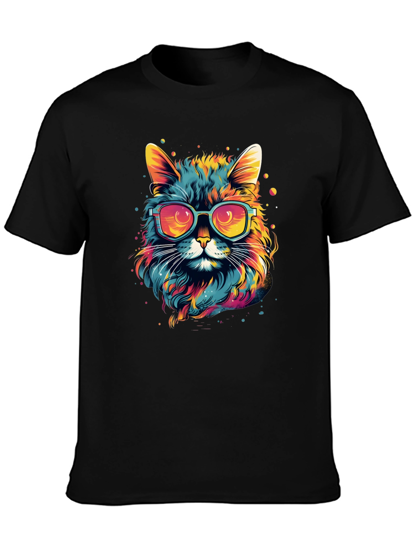 Black Cool Cat Graphic T-Shirt - Colorful Design view 3