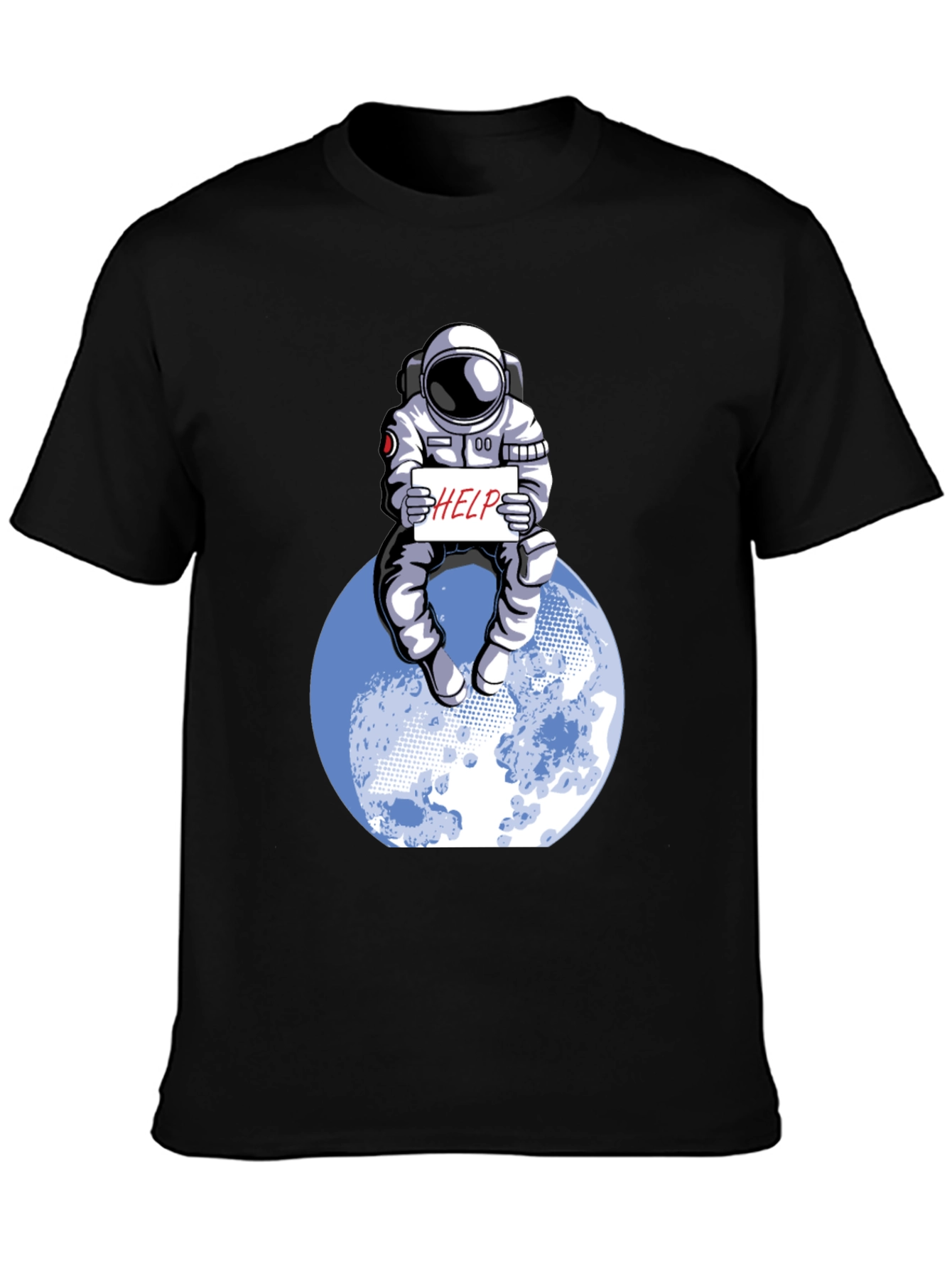 Black Astronaut 'Help' Graphic Tee - Space Humor T-Shirt view 3
