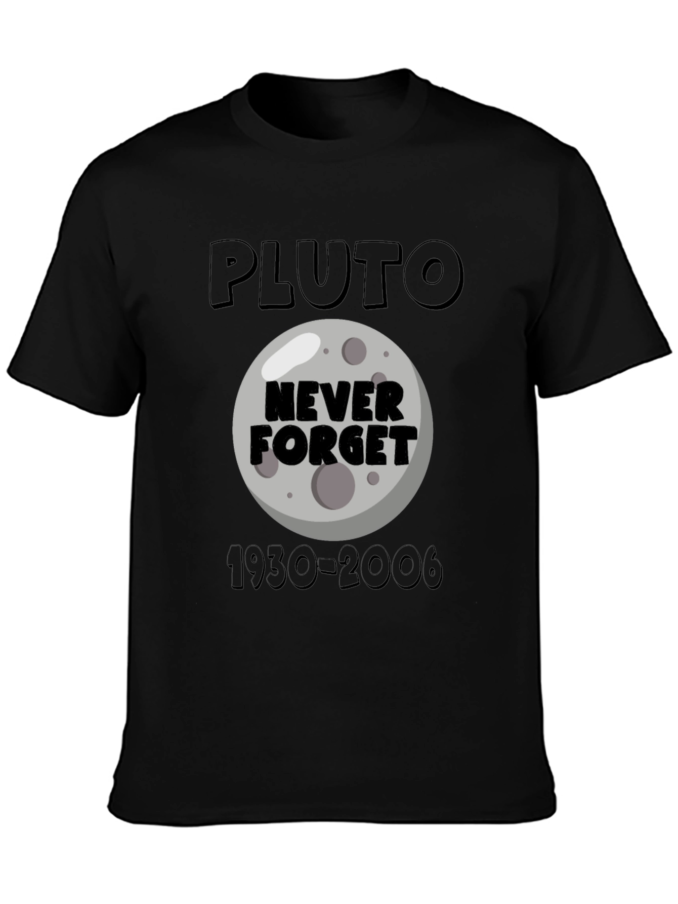 Black Pluto Never Forget Graphic T-Shirt view 3