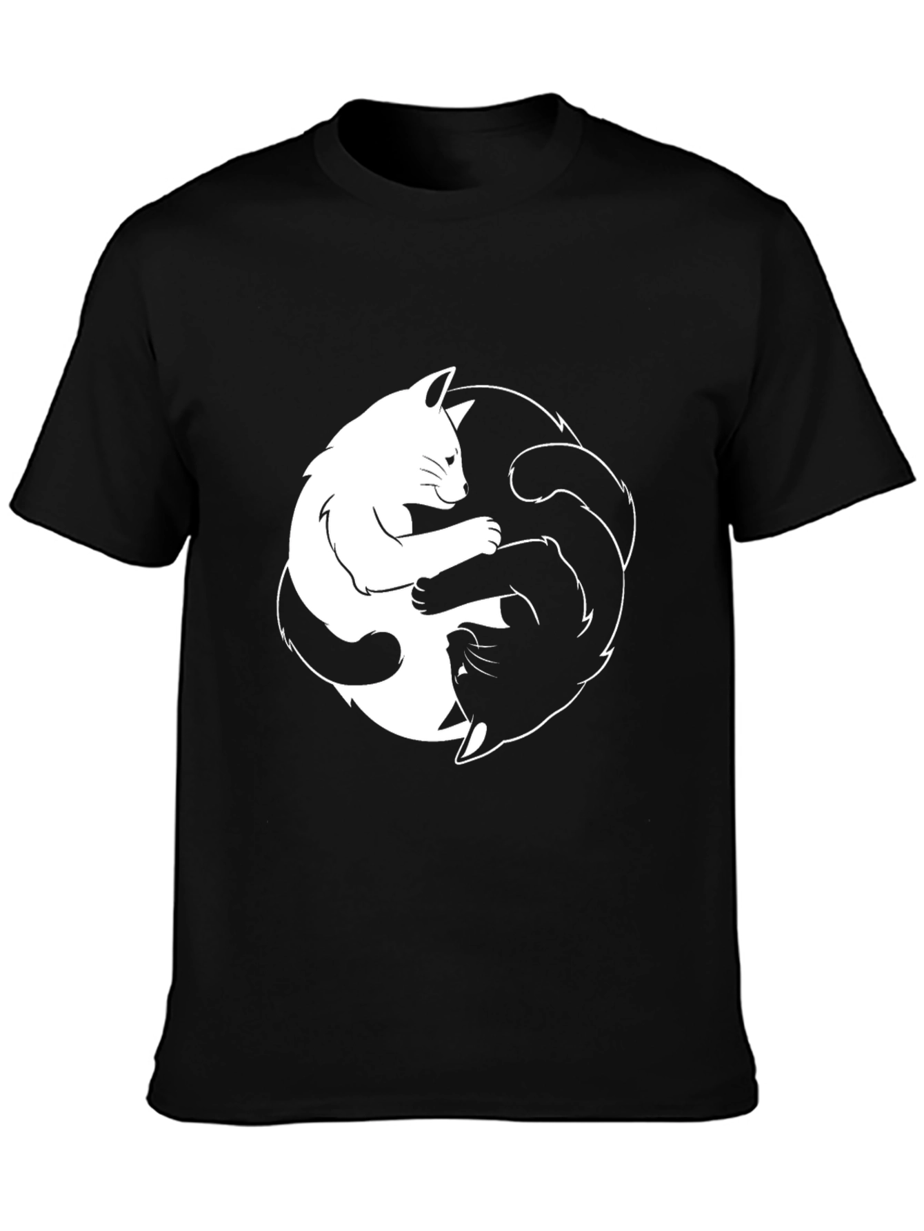 Black Yin Yang Cats Black T-Shirt - Balance & Harmony view 3