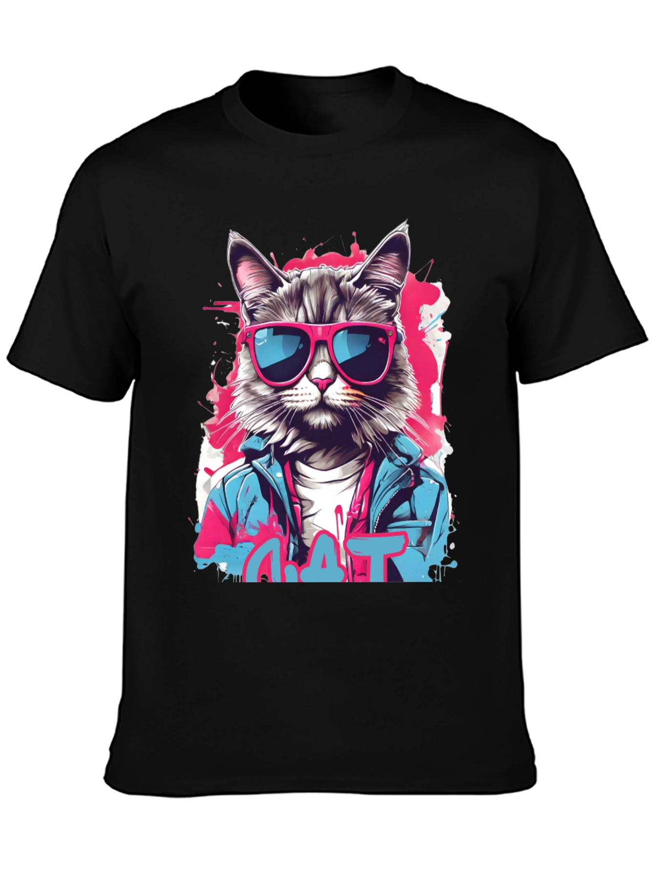 Black Cool Cat Graphic T-Shirt view 3
