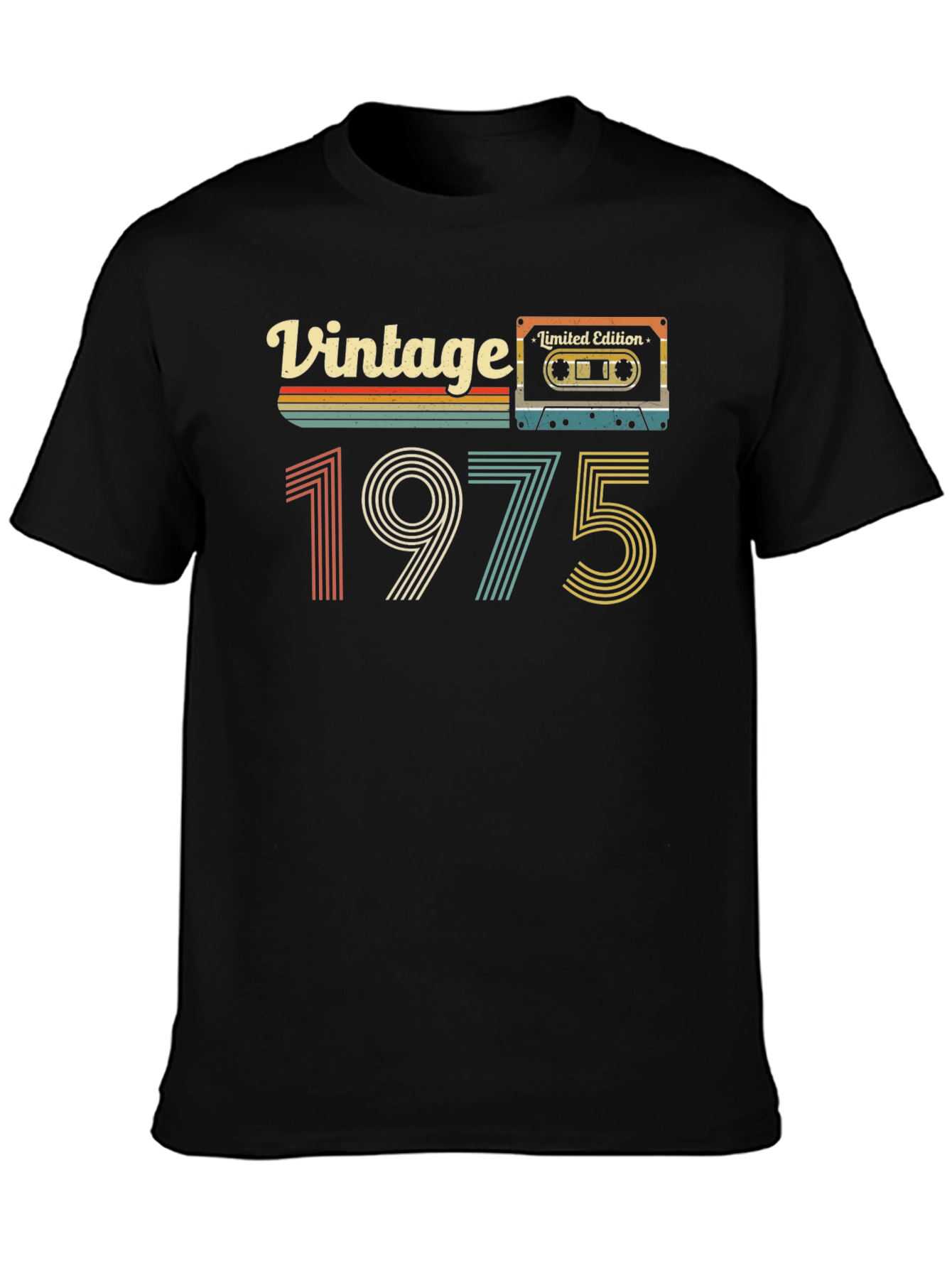 Black Vintage 1975 Cassette Tape T-Shirt - Limited Edition view 3