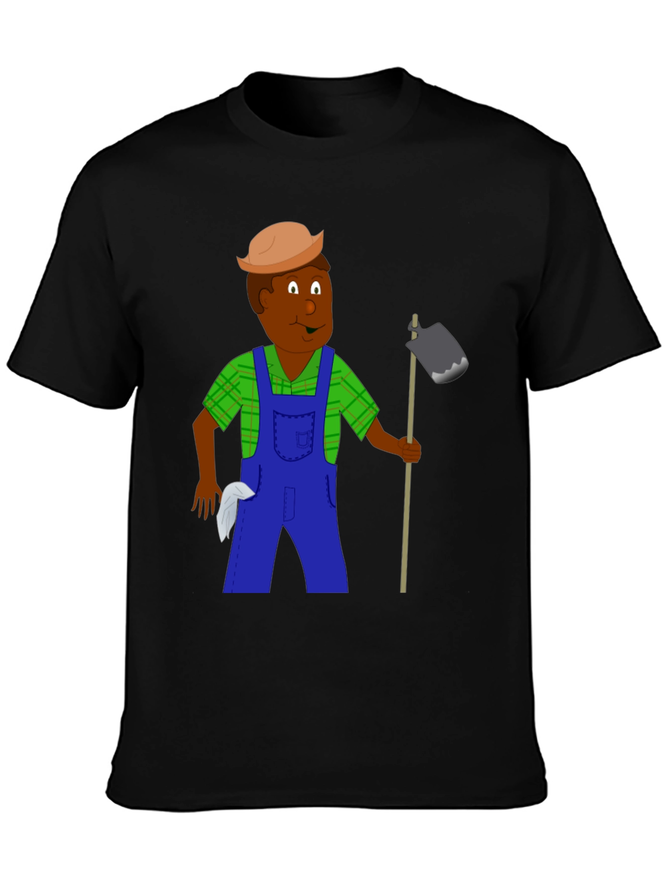 Black Cartoon Farmer Graphic Tee - Black Unisex T-Shirt view 3