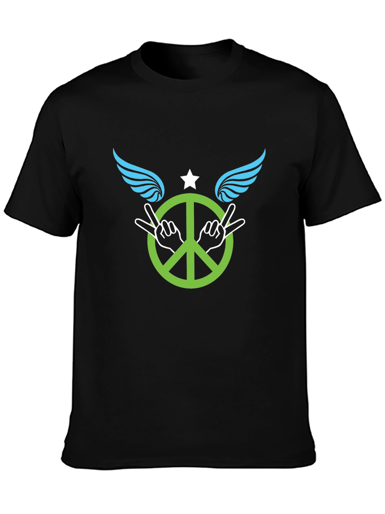 Black Peace Sign with Wings Graphic T-Shirt - Black view 3