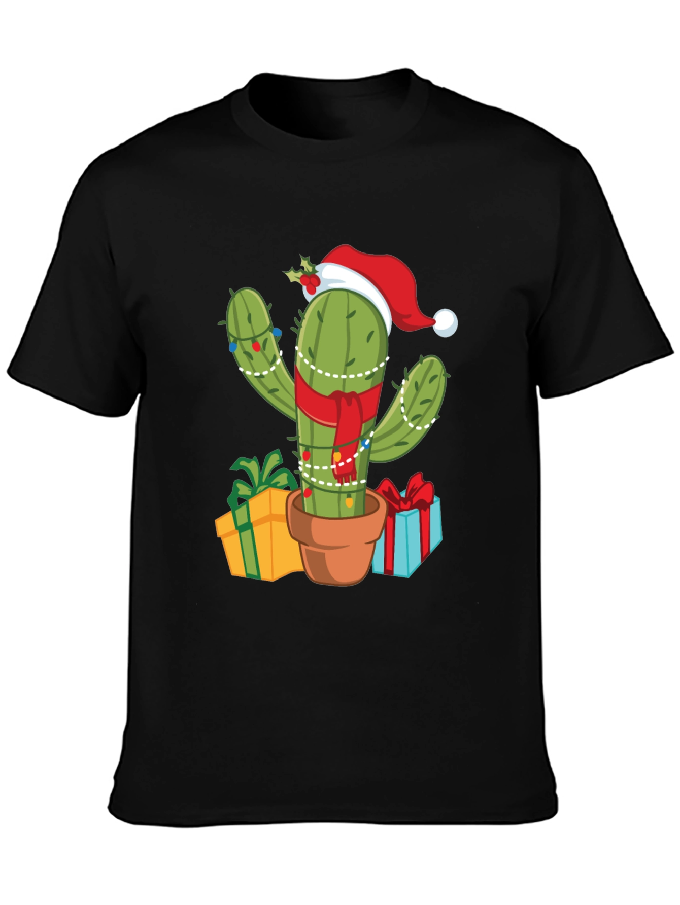 Black Festive Cactus Tee - Holiday Style! view 3