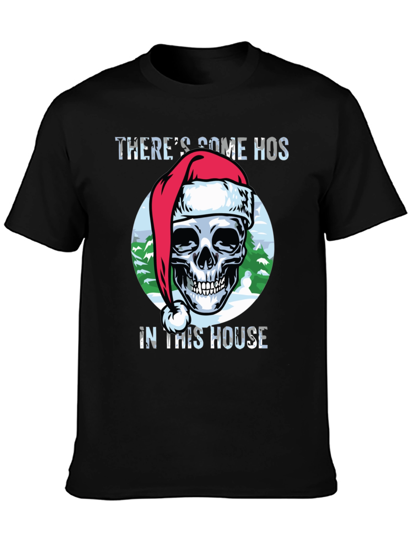 Black Humorous Christmas Skull Graphic Tee view 3
