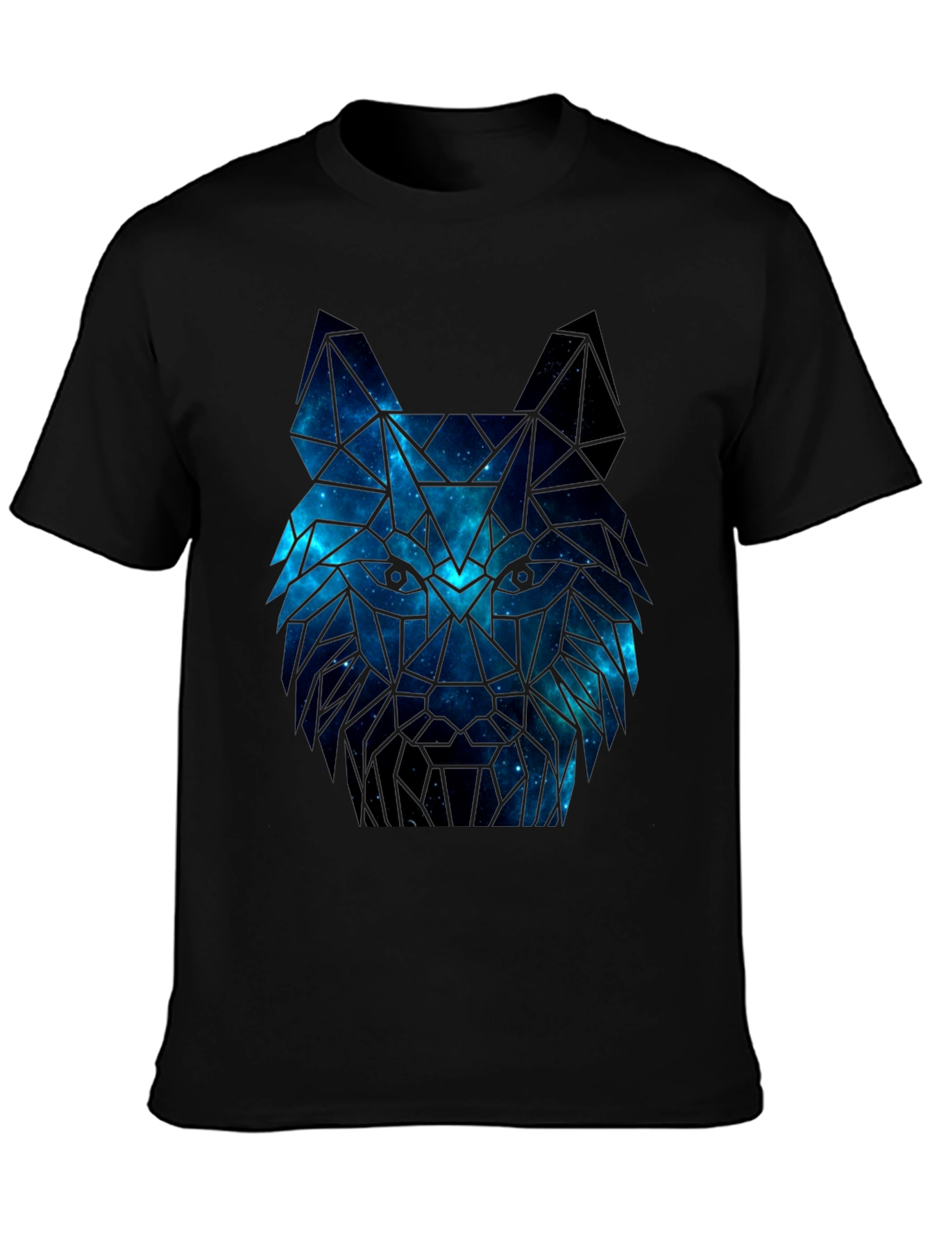 Black Galaxy Wolf Graphic Tee - Men's Black T-Shirt view 3