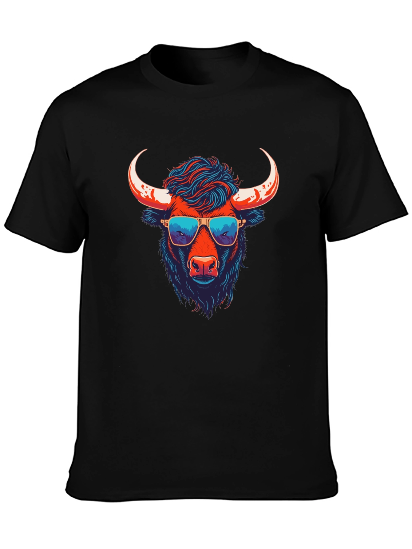 Black Cool Bull Graphic Tee - Black Cotton Blend view 3