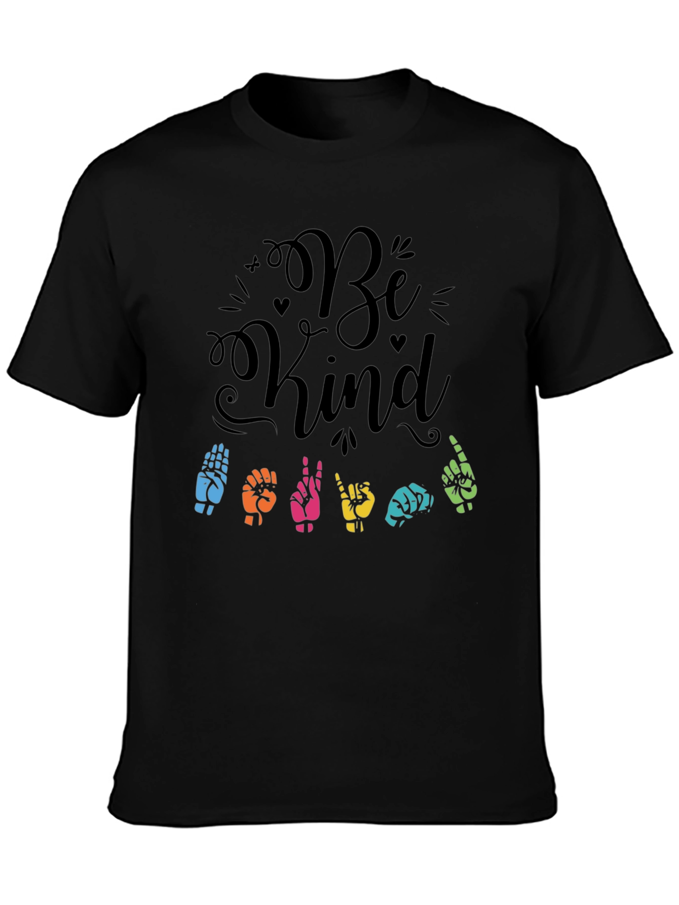 Black Be Kind Sign Language Graphic T-Shirt view 3