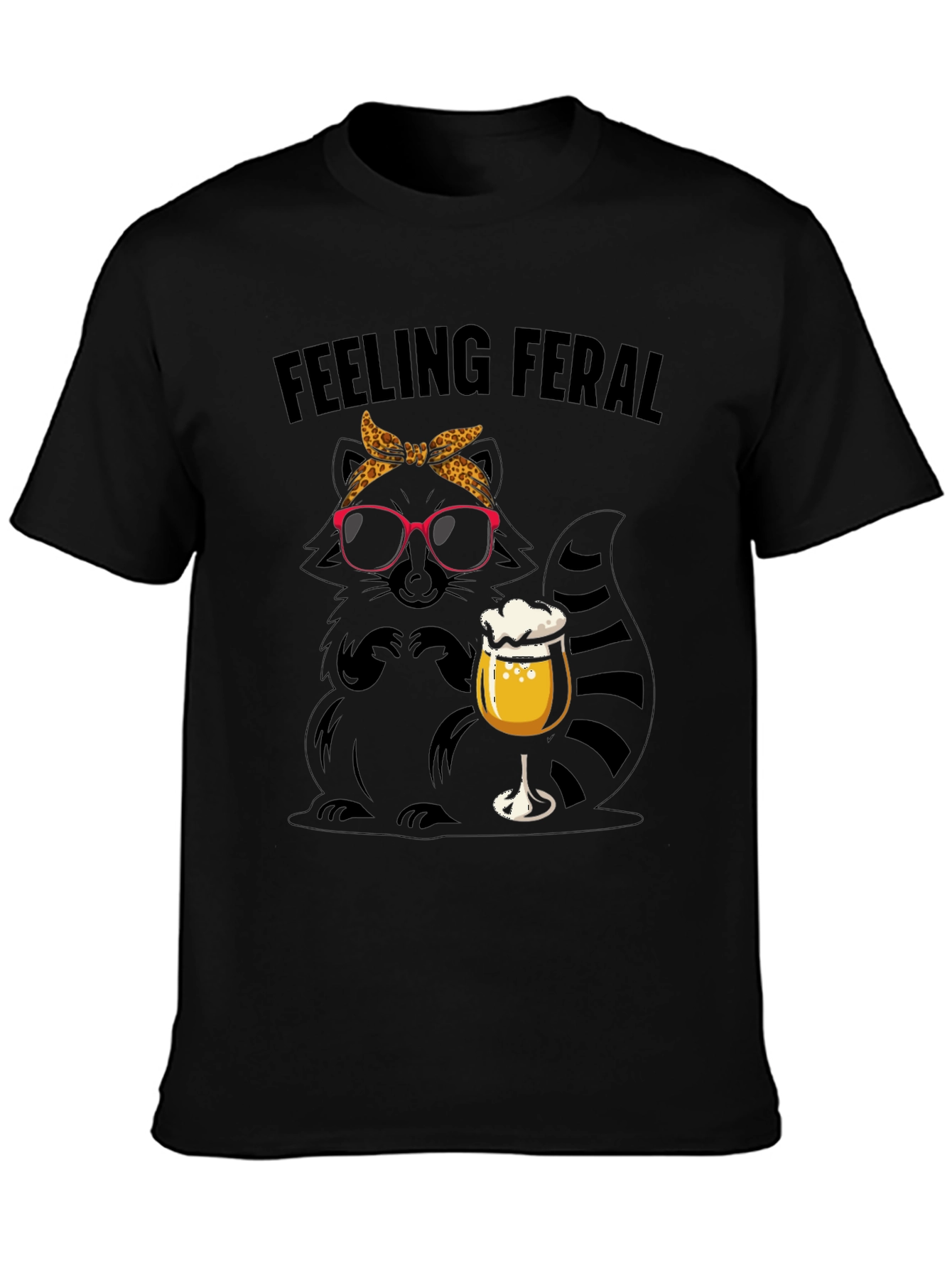 Black Feeling Feral Raccoon Beer T-Shirt view 3
