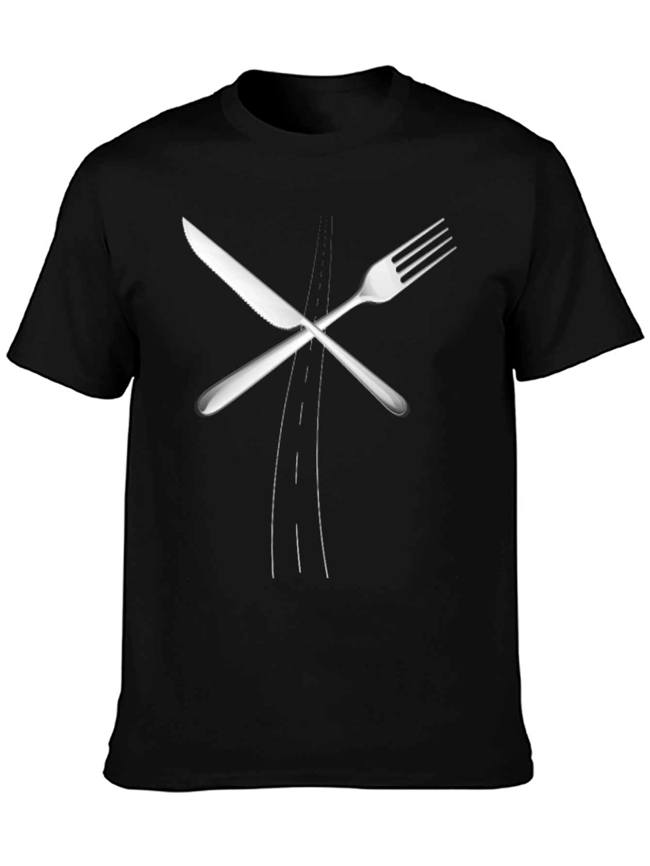 Black Fork & Knife T-Shirt - Unisex Black Crew Neck view 3