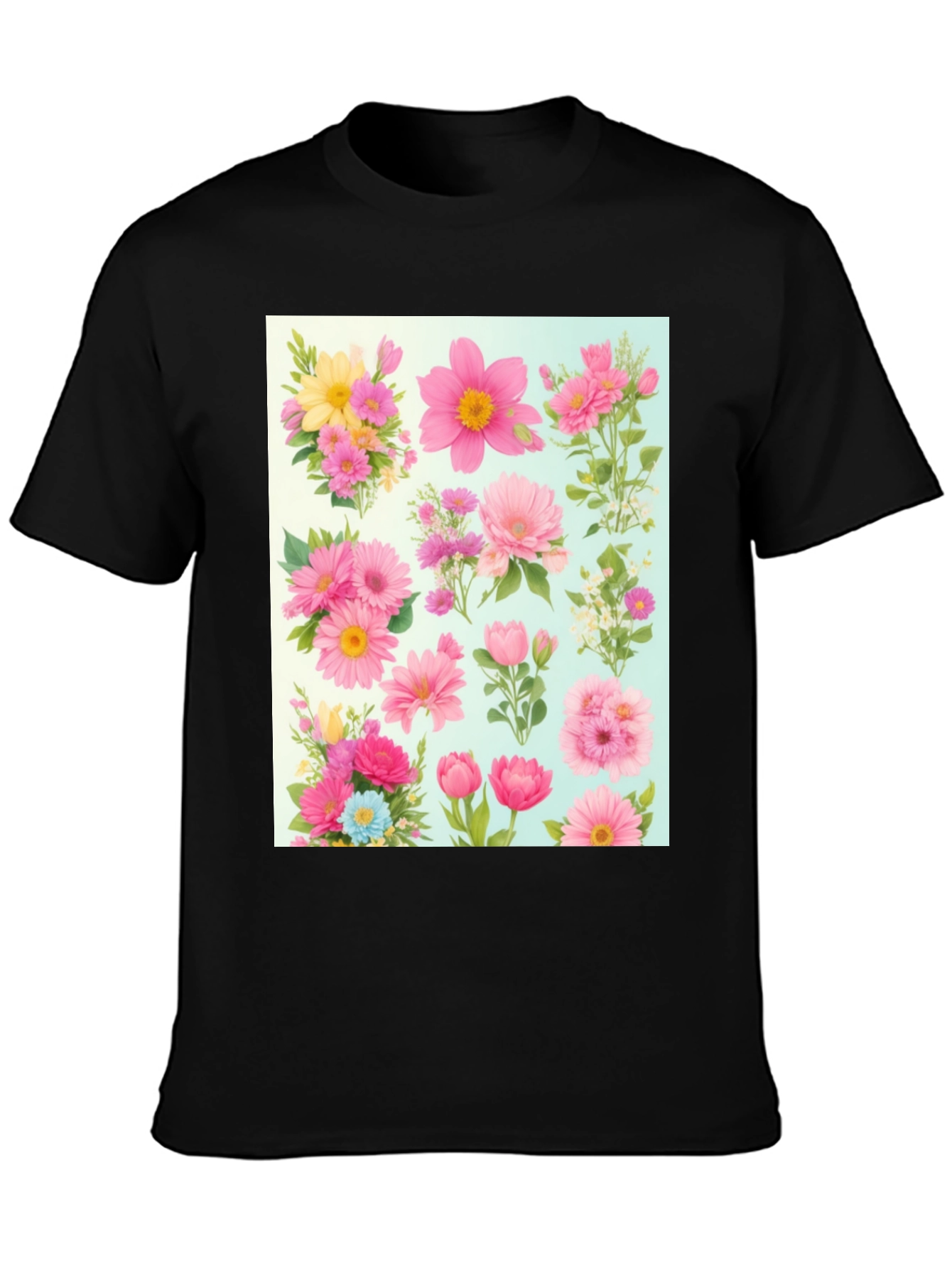 Black Floral Print Crew Neck T-Shirt view 3