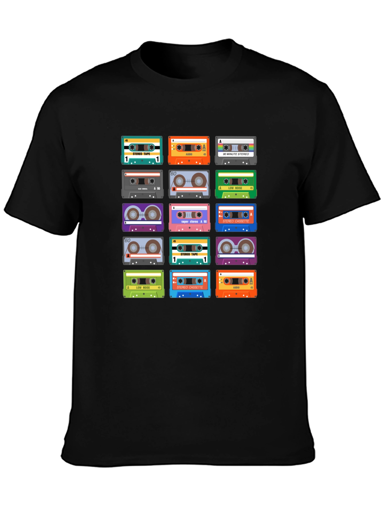 Black Retro Cassette Tape Graphic T-Shirt view 3