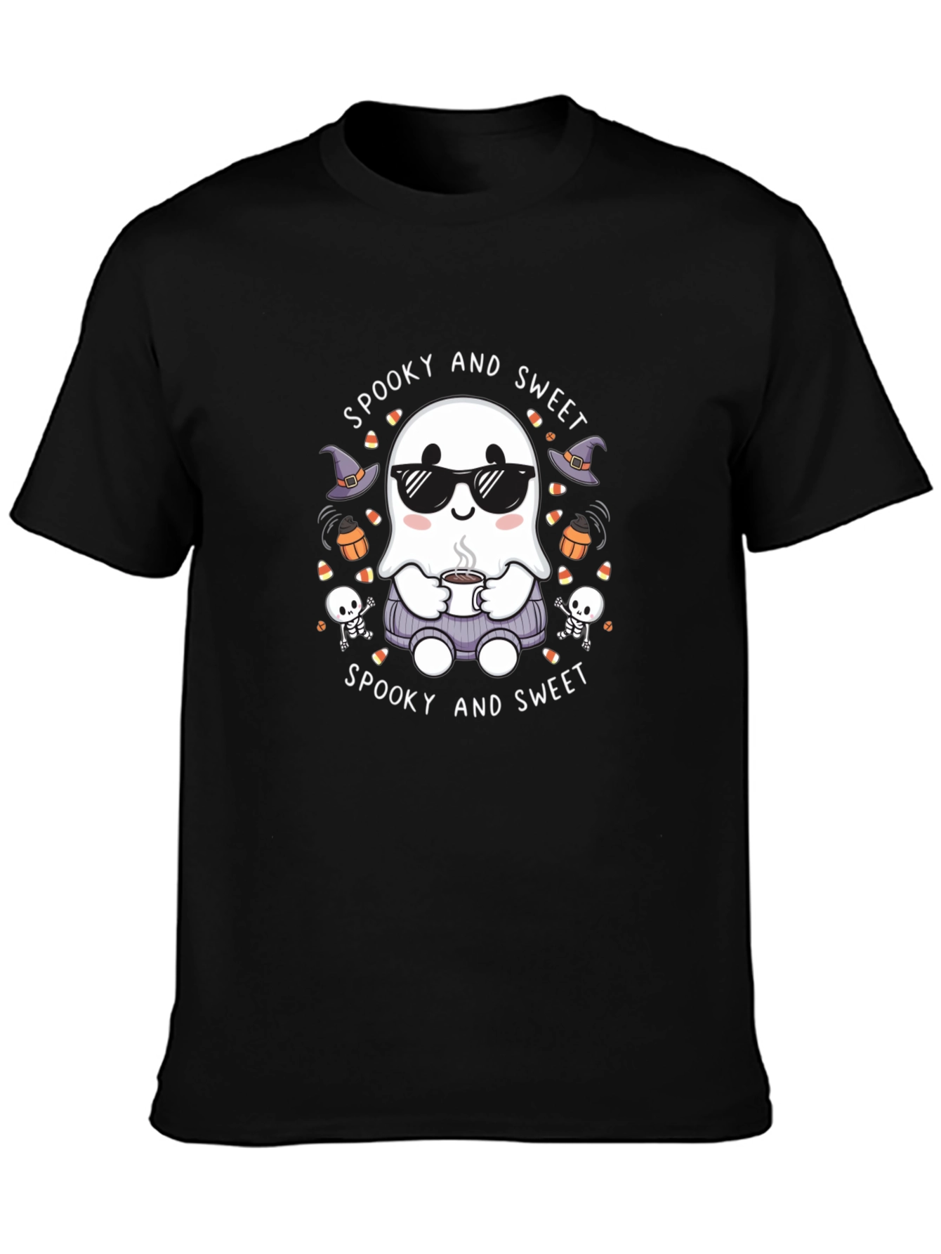 Black Spooky and Sweet Ghost Halloween T-Shirt view 3