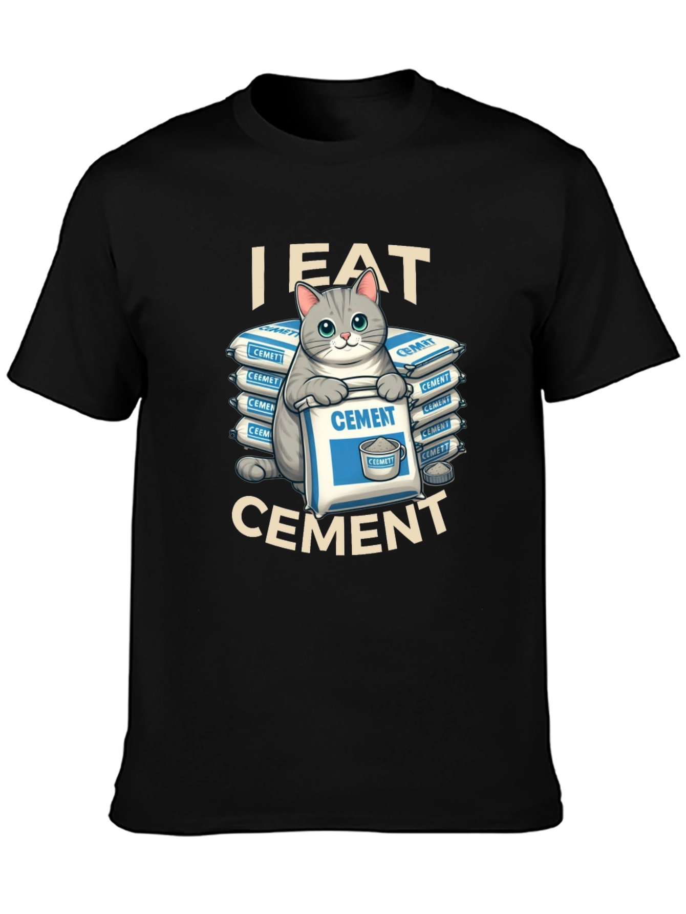 Black I Eat Cement Funny Cat T-Shirt view 3