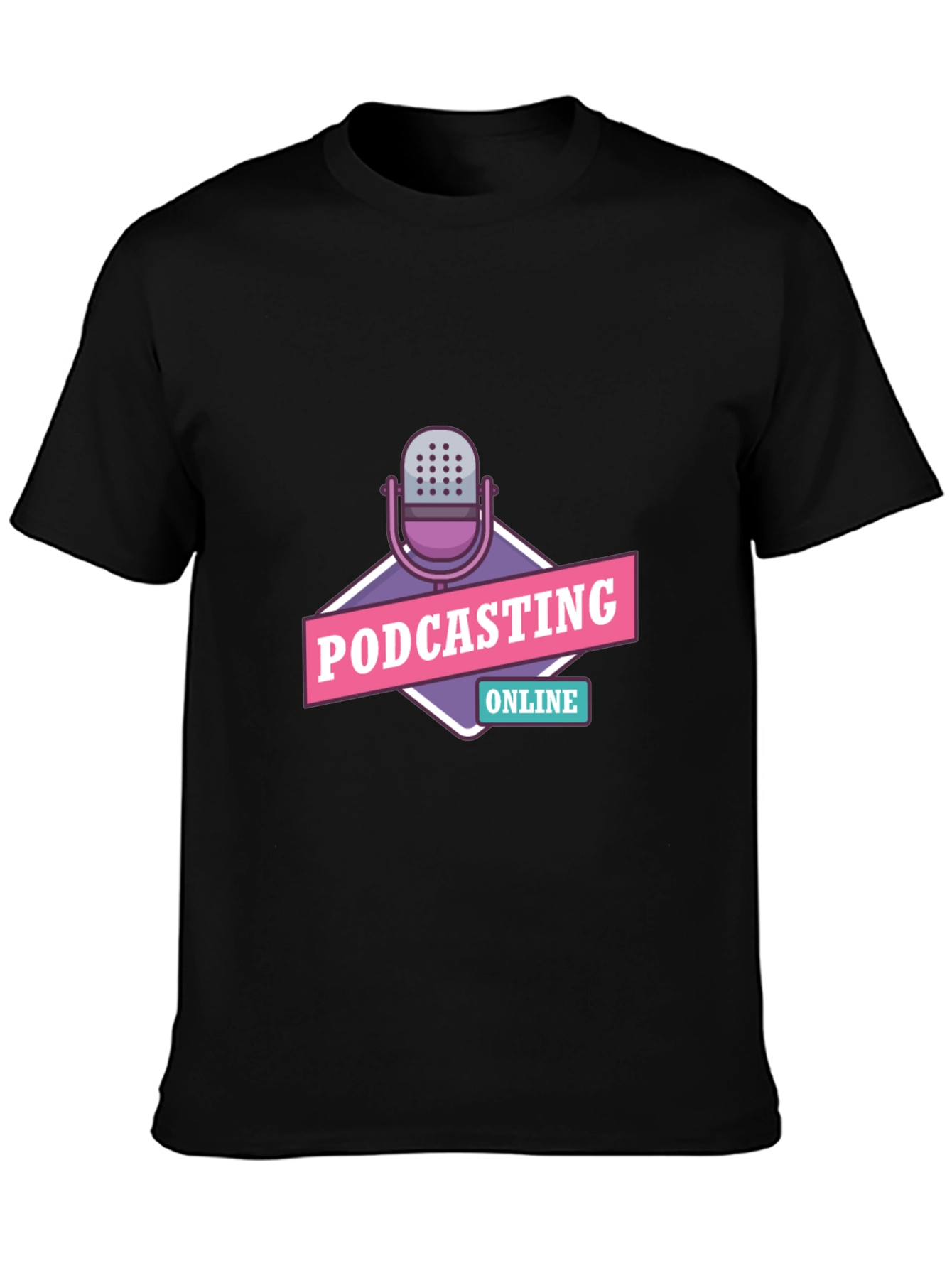 Black Podcasting Online Graphic Tee - Black Cotton T-Shirt view 3