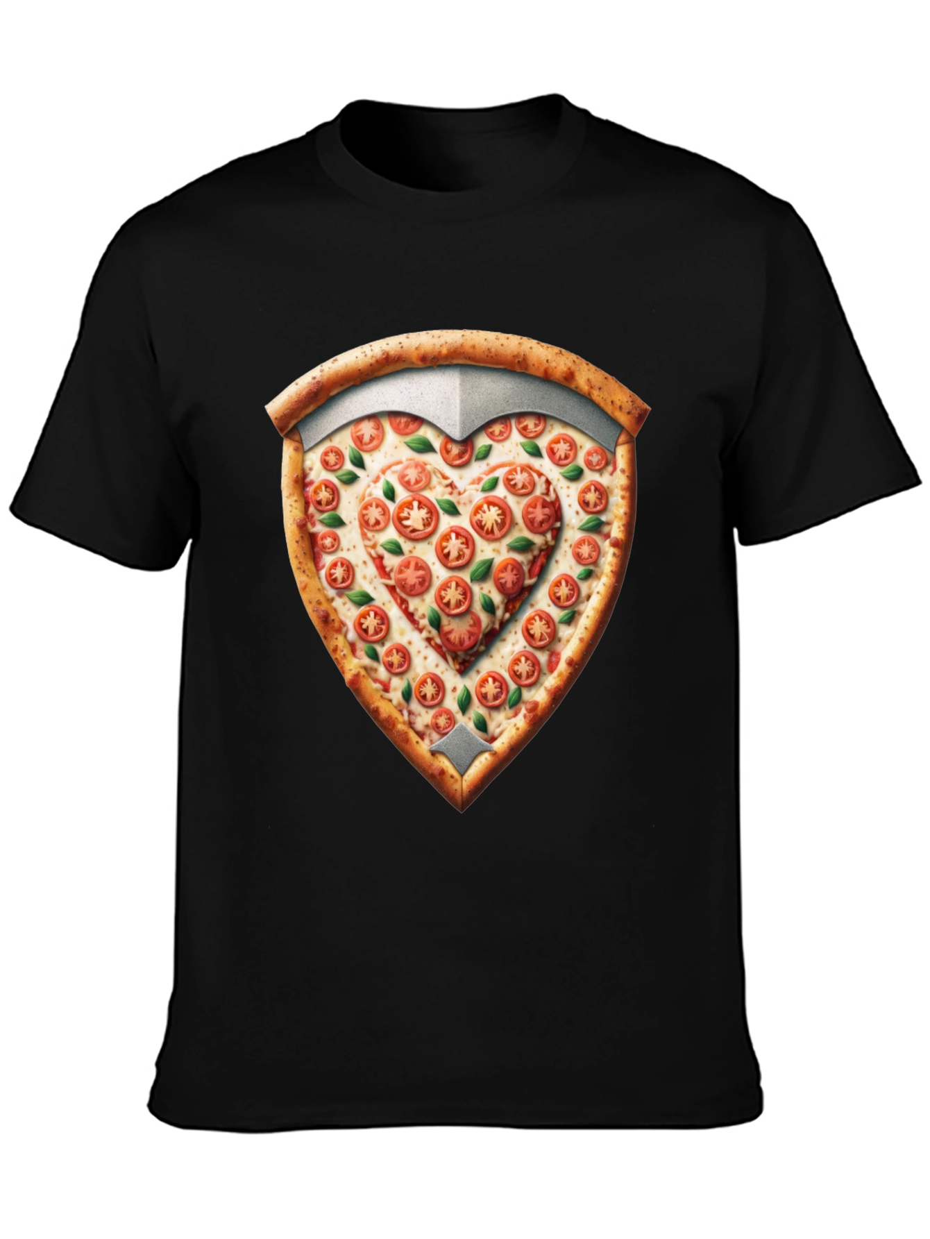 Black Pizza Heart Shield Graphic Tee - Foodie Fashion view 3