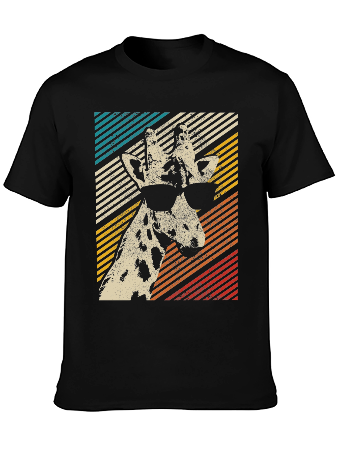 Black Cool Giraffe Retro T-Shirt view 3