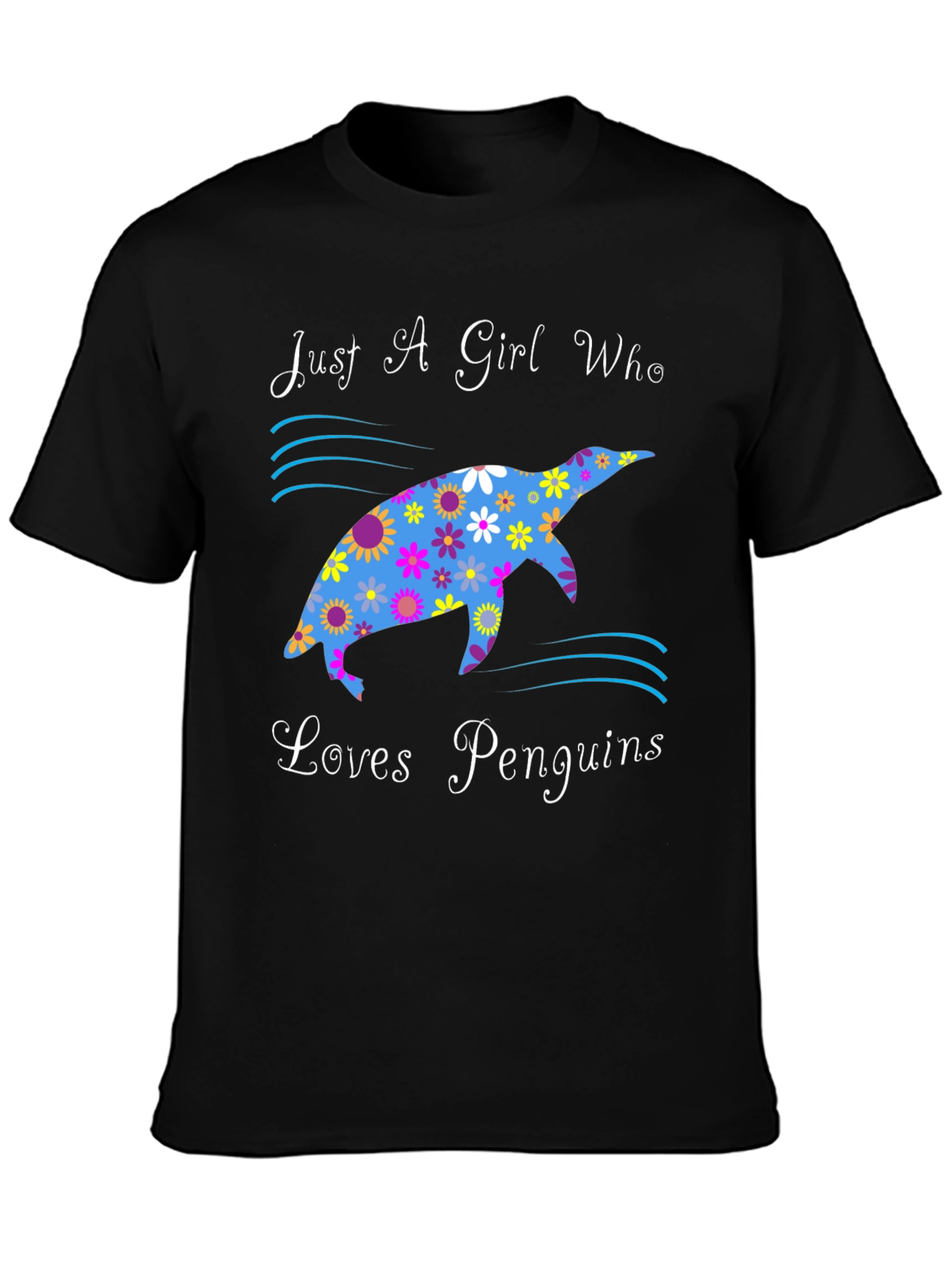 Black Just A Girl Who Loves Penguins Graphic Tee view 3