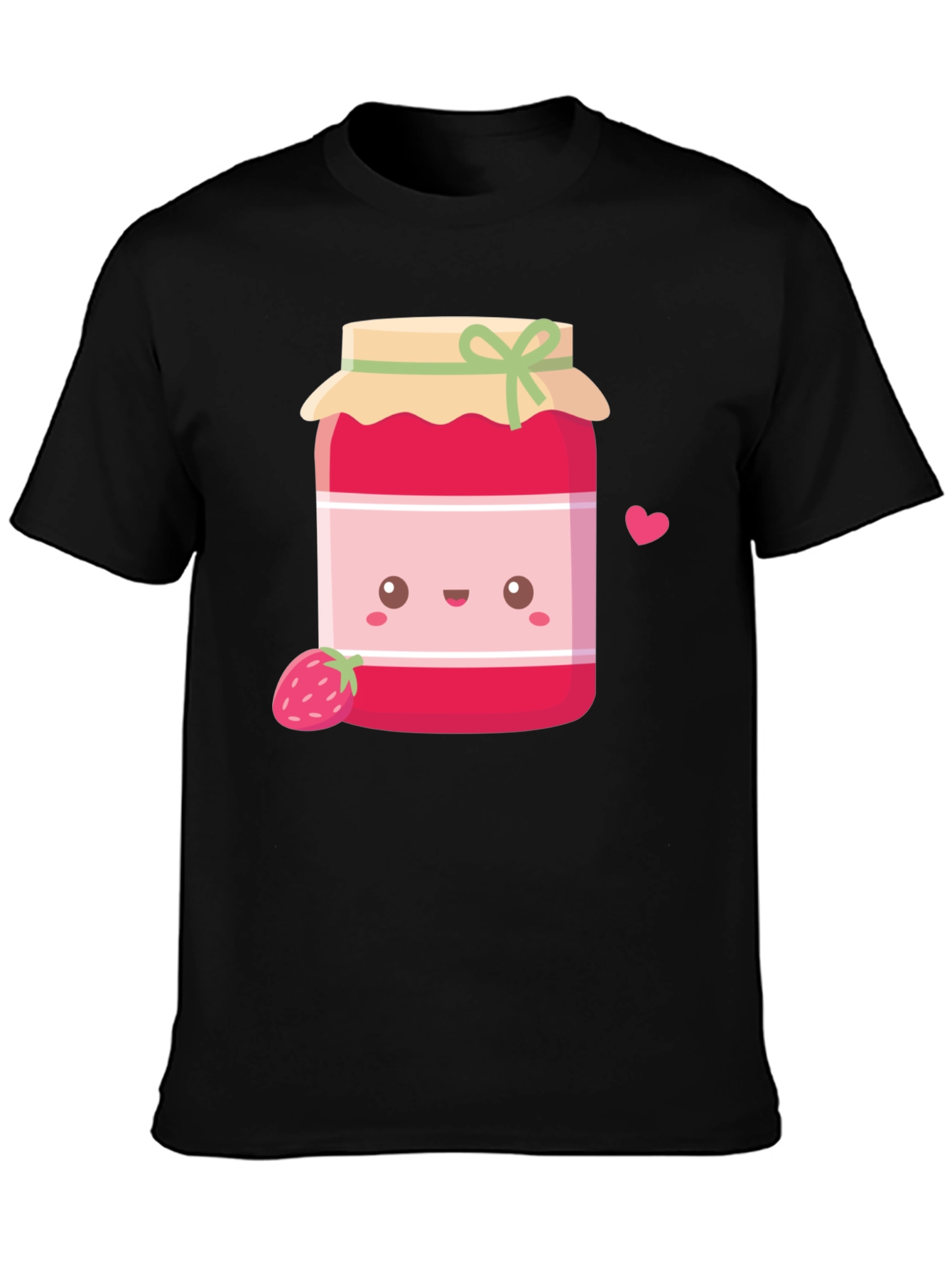 Black Cute Kawaii Strawberry Jam T-Shirt view 3
