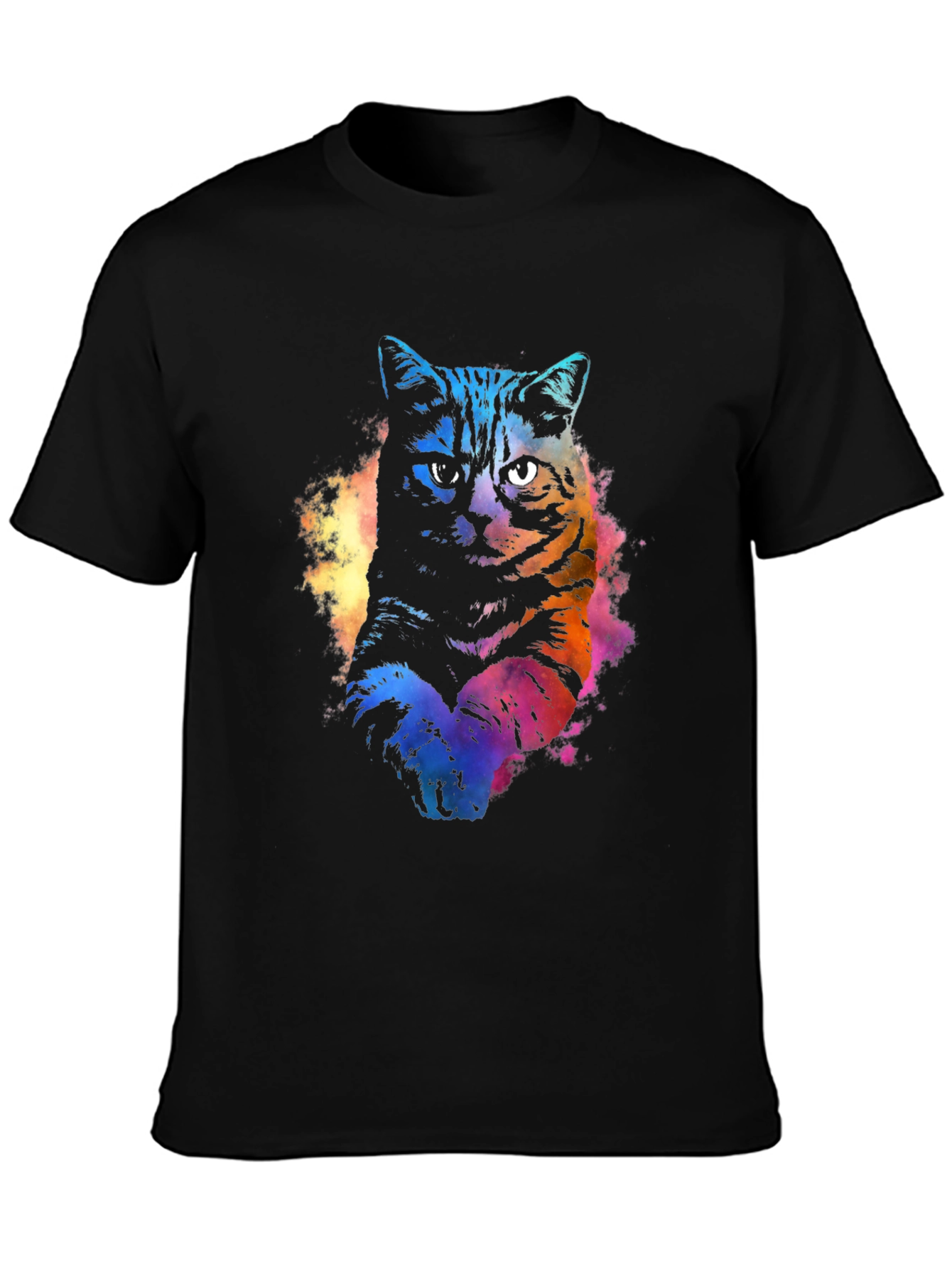 Black Watercolor Cat Graphic Black T-Shirt view 3