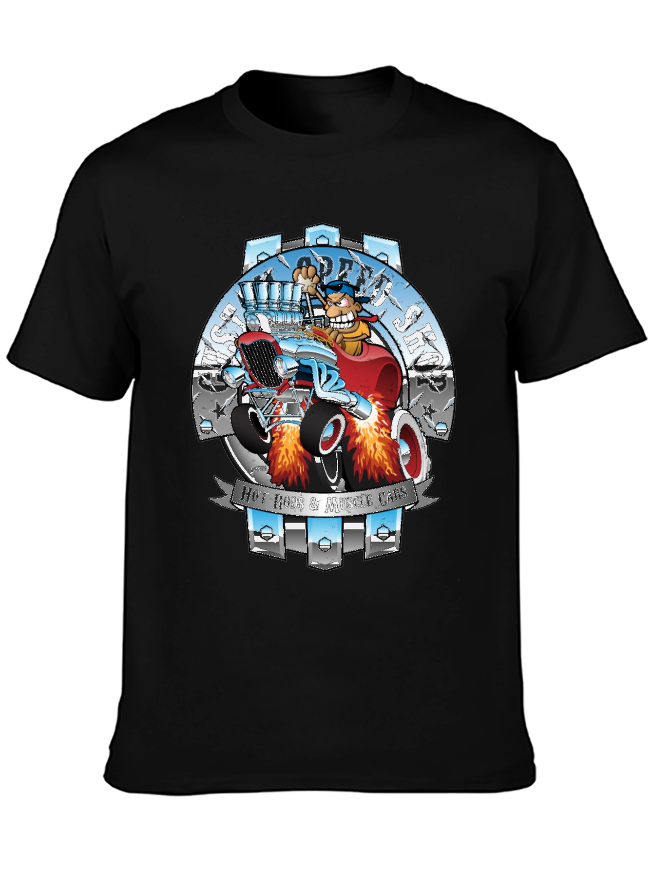 Black Hot Rods & Muscle Cars T-Shirt - Cartoon Design view 3