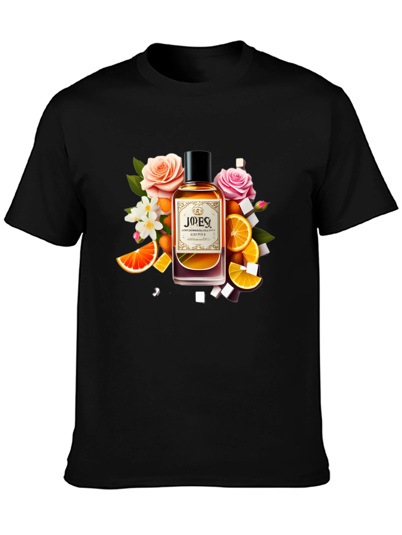 Black Floral Citrus Perfume T-Shirt - Unique Design view 3