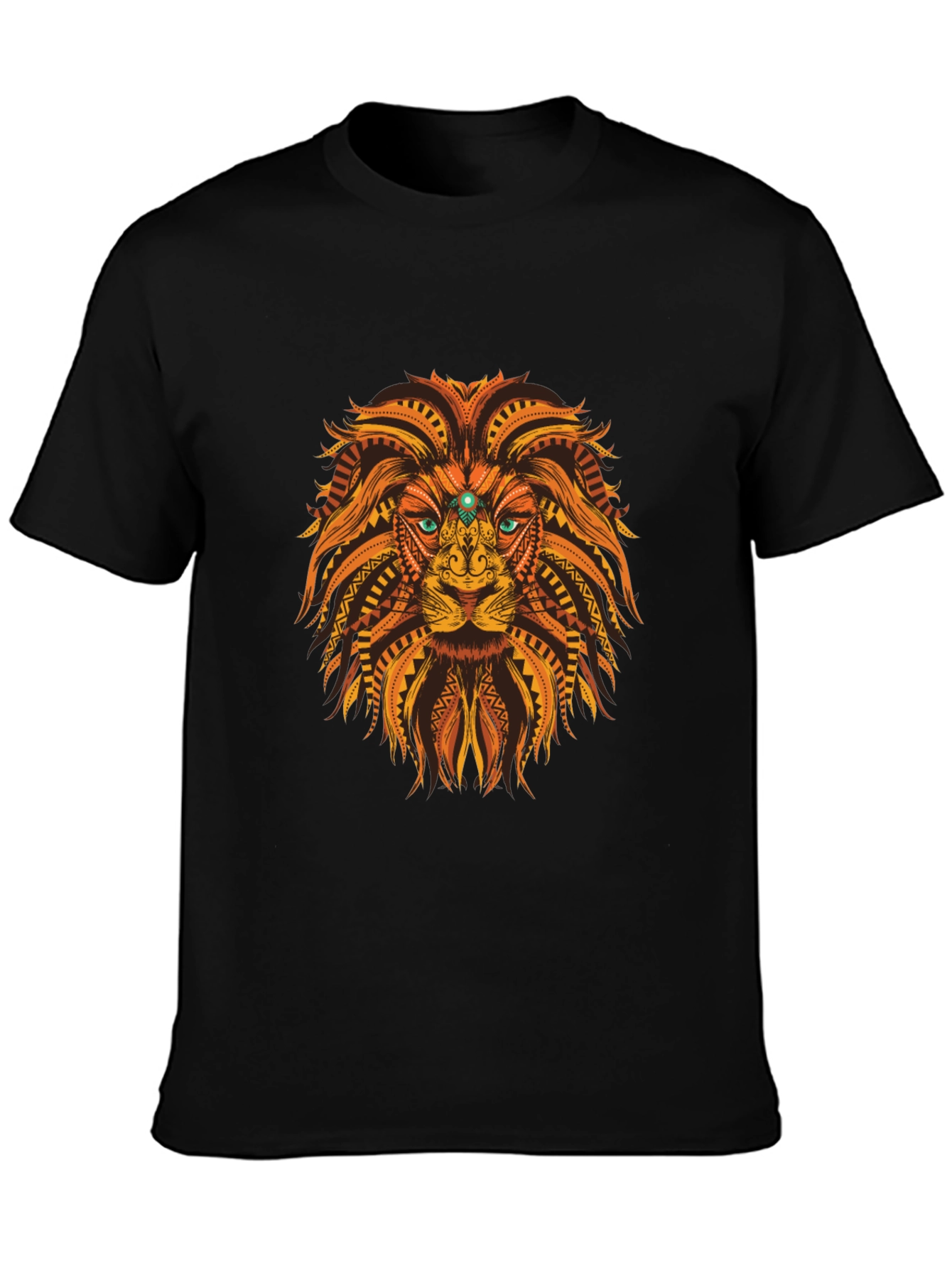Black Tribal Lion Graphic Tee - Black Cotton T-Shirt view 3