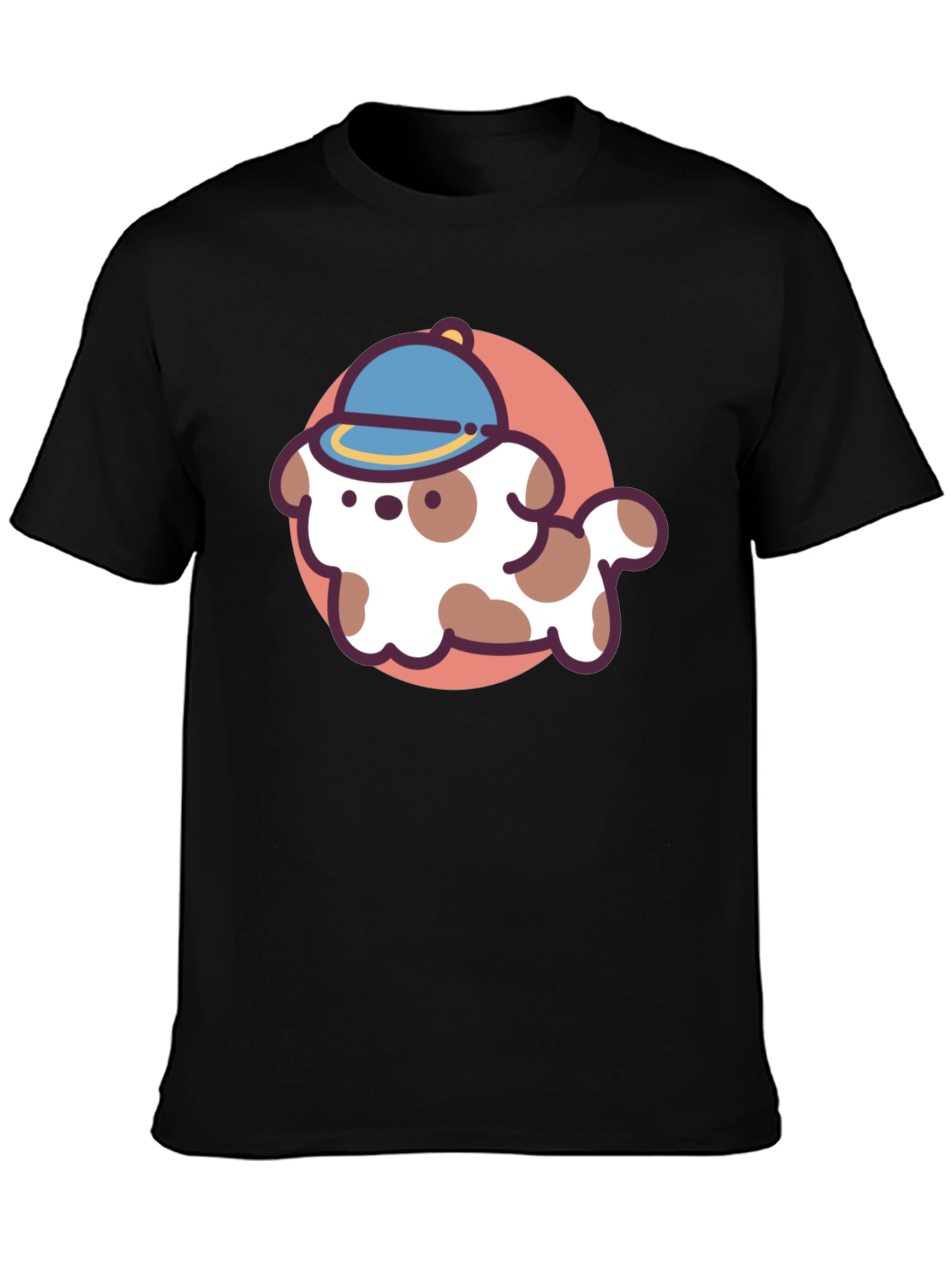 Black Cartoon Dog T-Shirt - Black Cotton Blend view 3