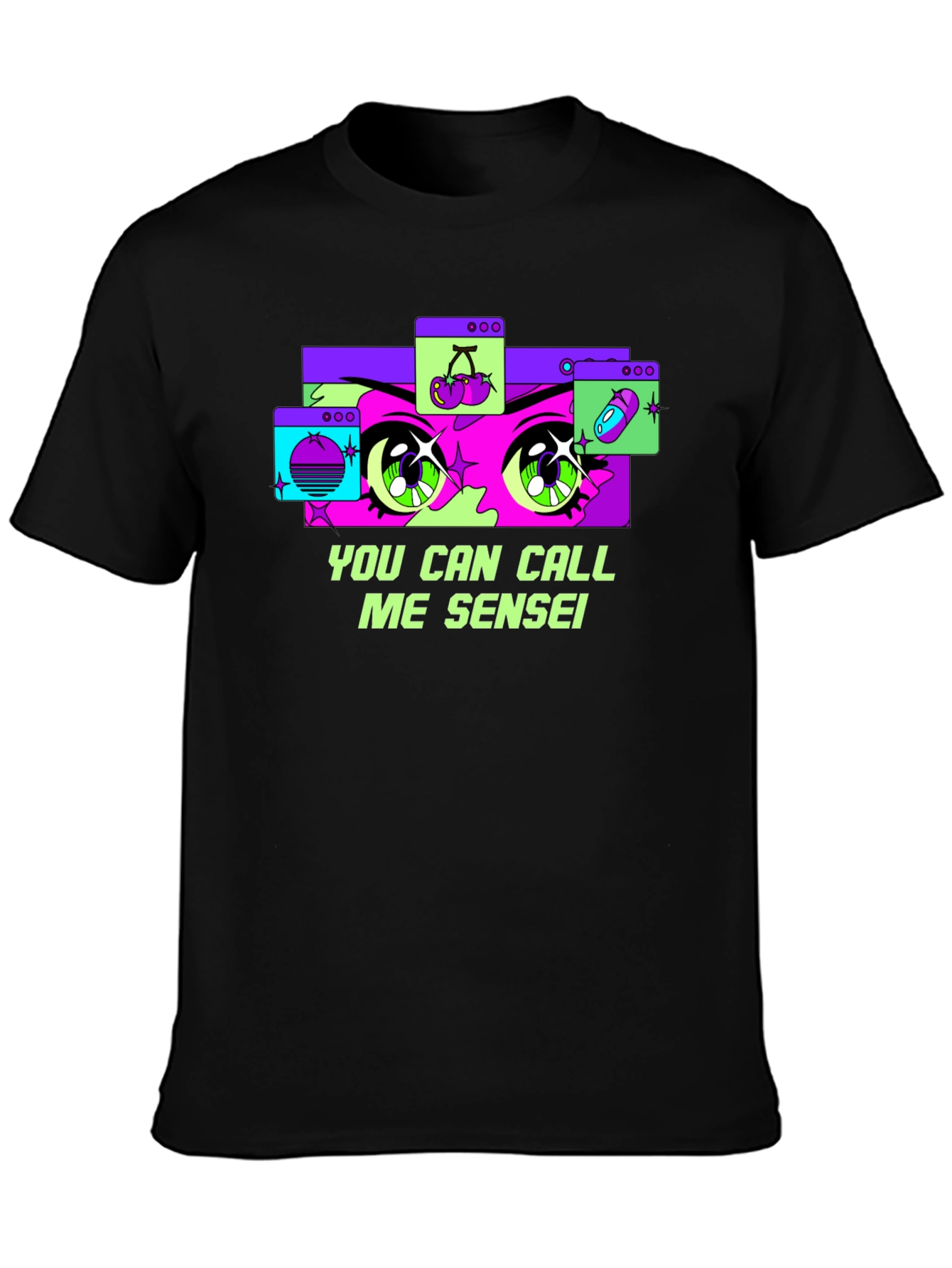 Black Anime Eyes Black T-Shirt - Call Me Sensei view 3