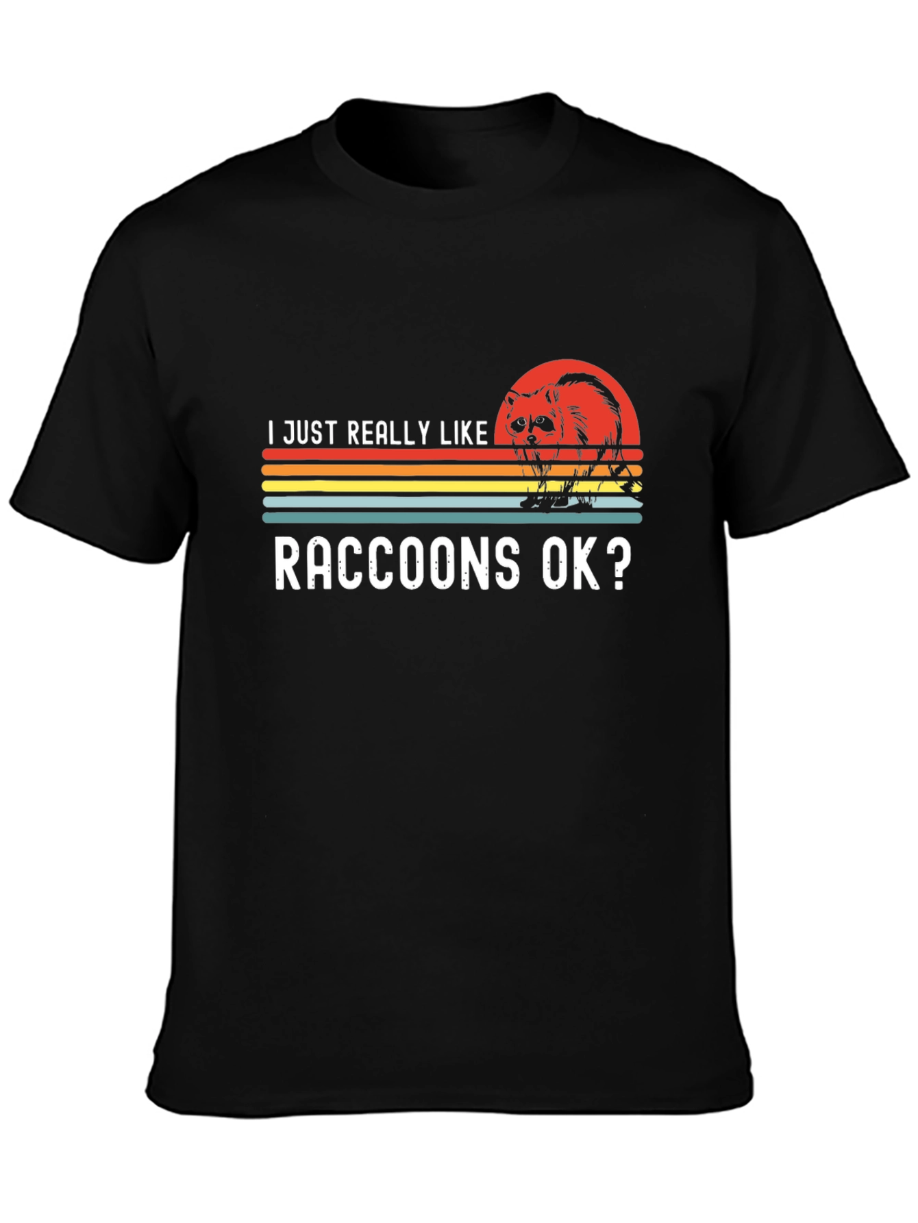 Black Raccoon Lover T-Shirt - Retro Sunset Design view 3