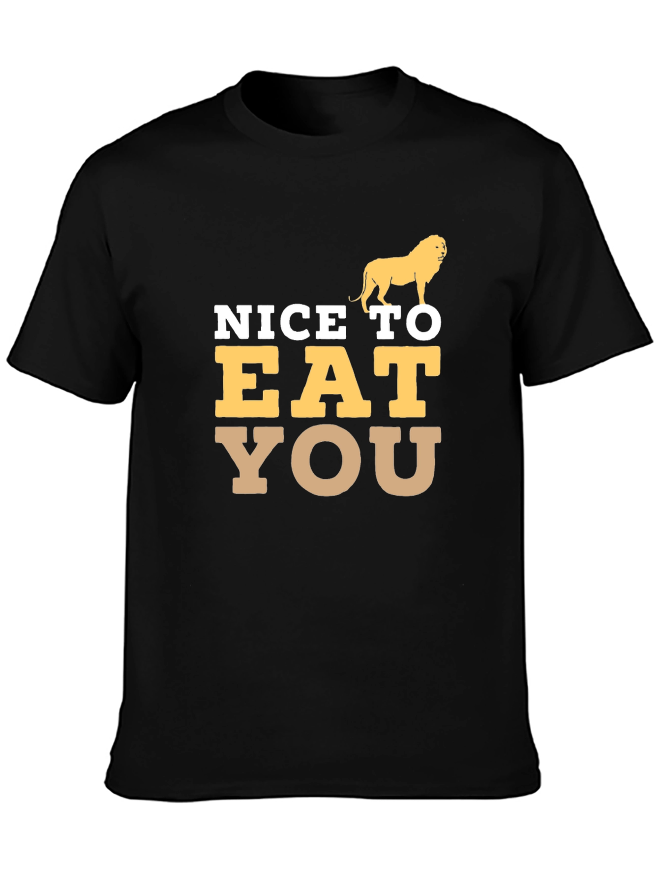 Black Funny Lion Graphic Tee - Nice To Eat You Humor T-Shirt view 3