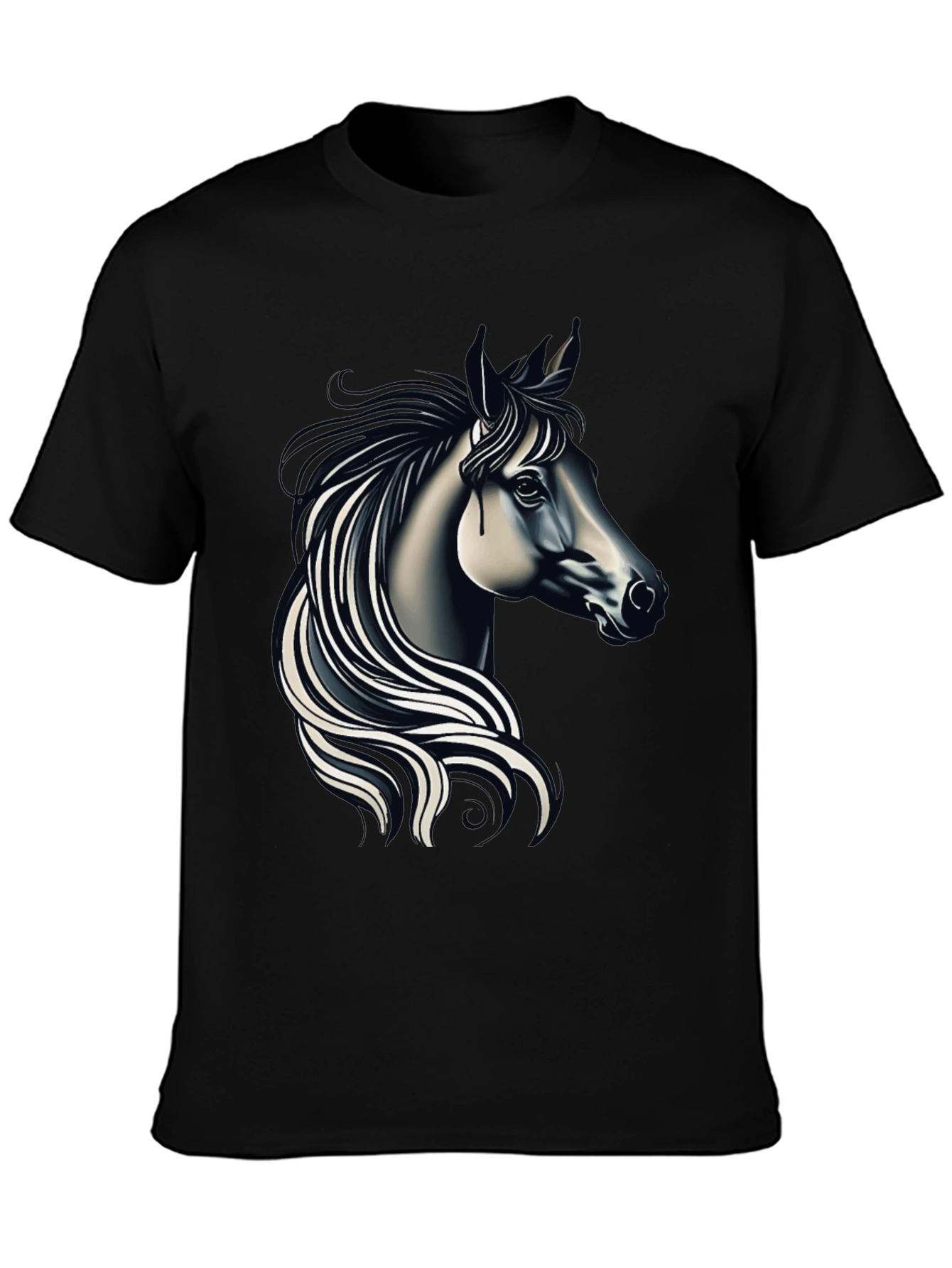 Black Black T-shirt with Elegant Horse Design view 3
