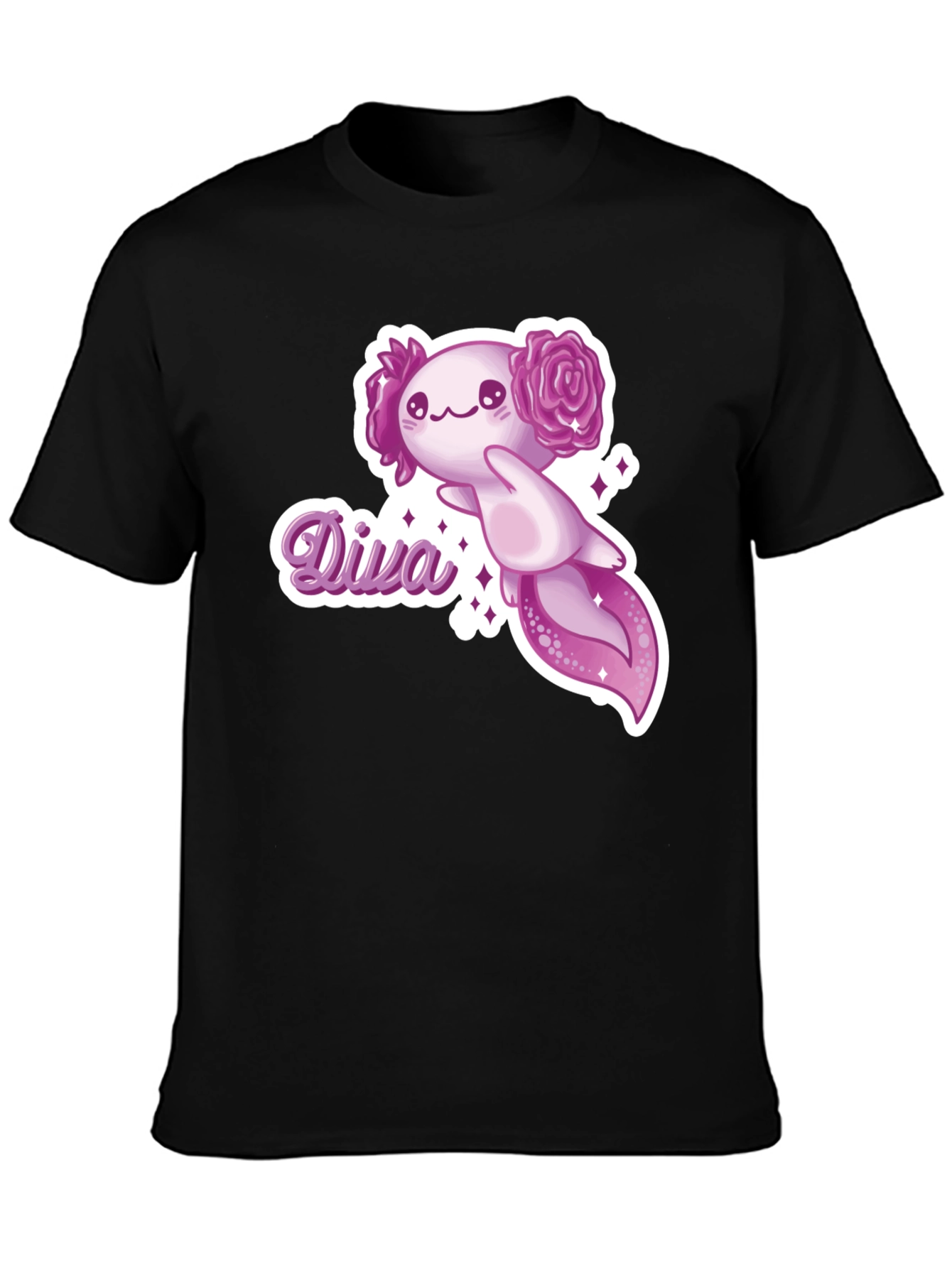Black Diva Axolotl T-Shirt - Black Cotton Tee view 3