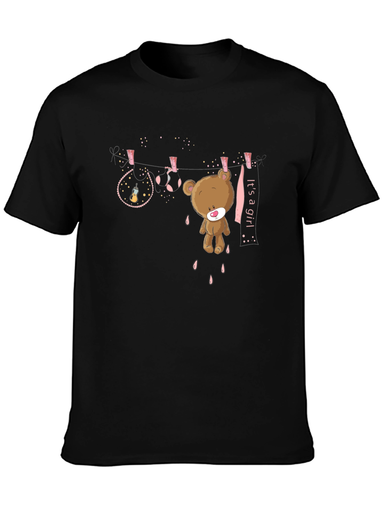 Black It's A Girl Teddy Bear Graphic T-Shirt view 3