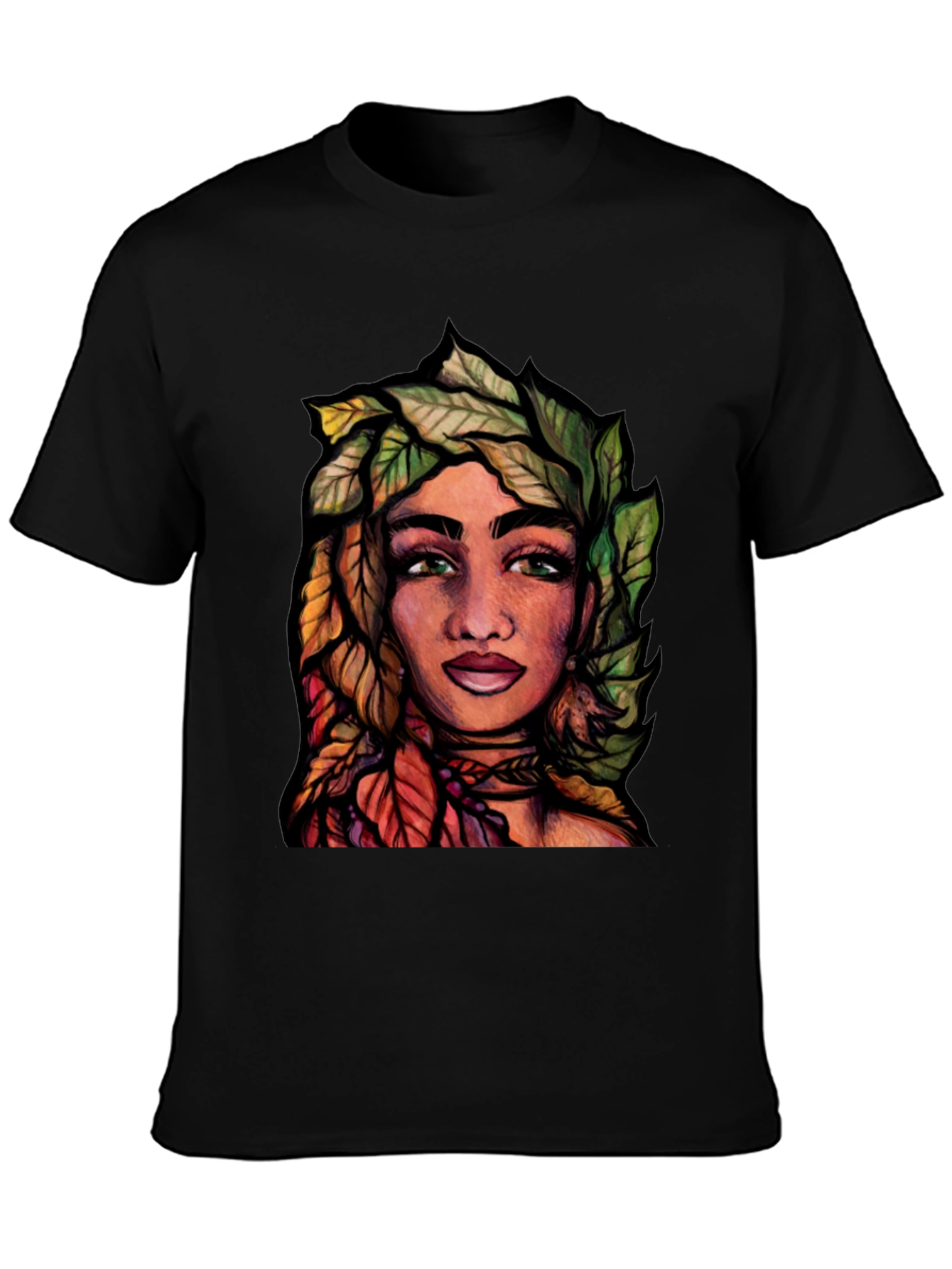 Black Nature Portrait Graphic T-Shirt view 3