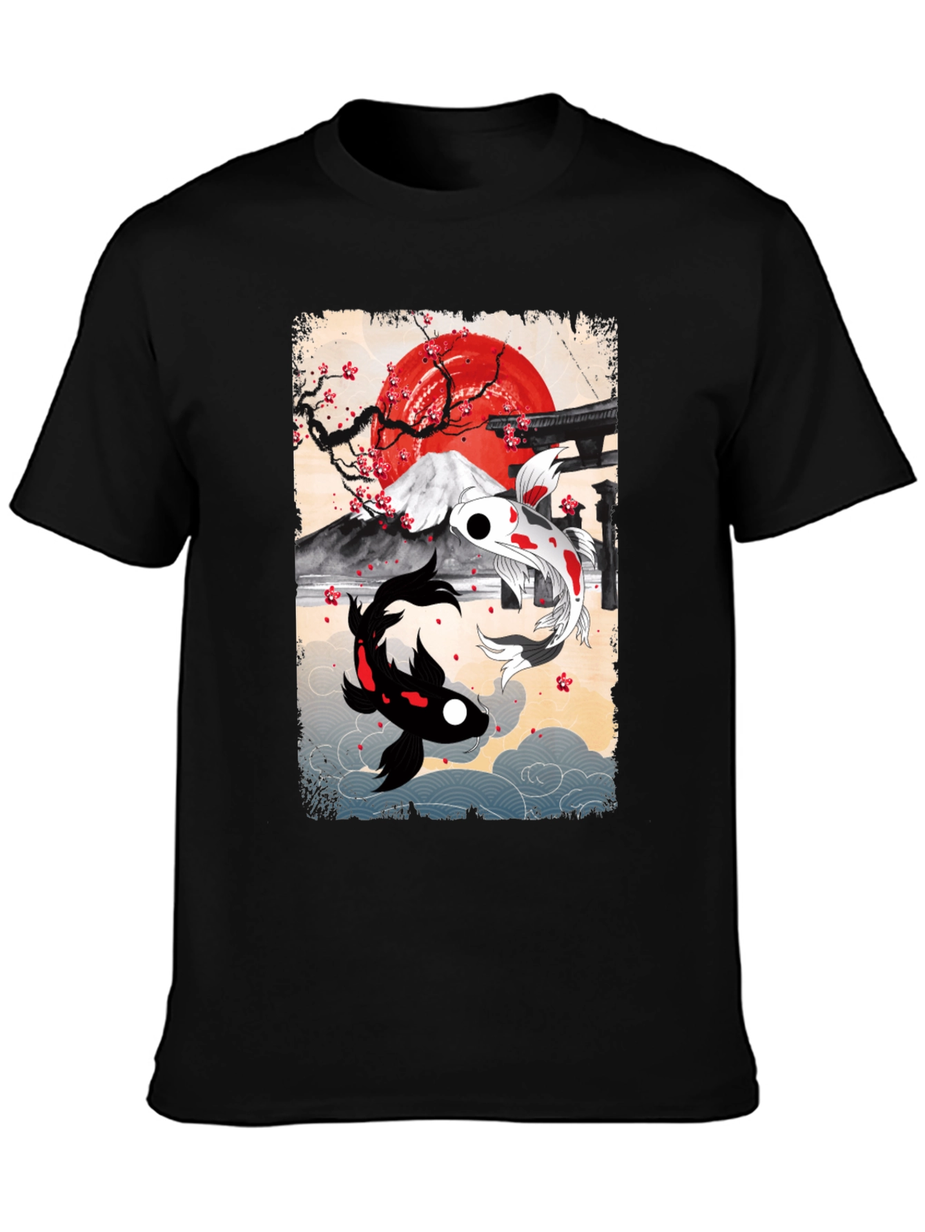 Black Koi Fish T-Shirt - Japanese Art Style view 3