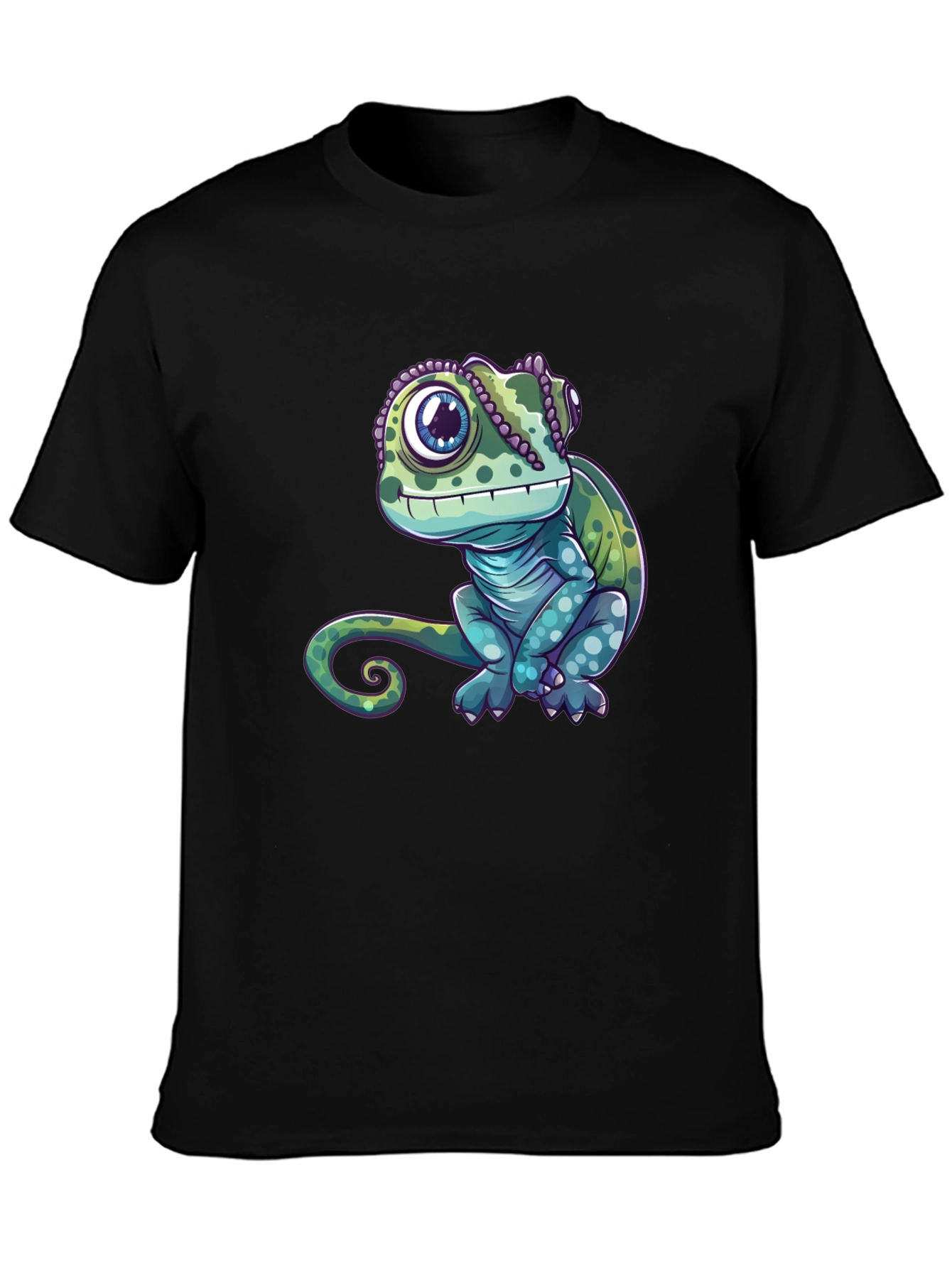 Black Chameleon Graphic Tee - Cute Reptile Design view 3