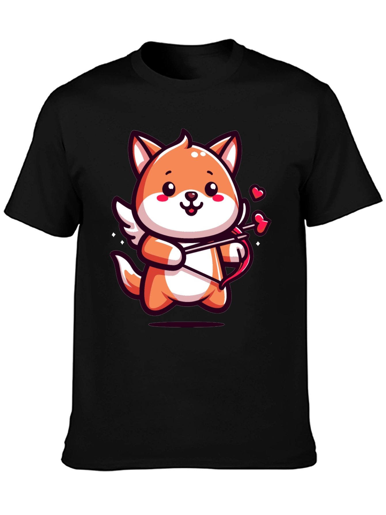 Black Cute Cupid Fox Graphic Tee - Valentine's Day Shirt view 3
