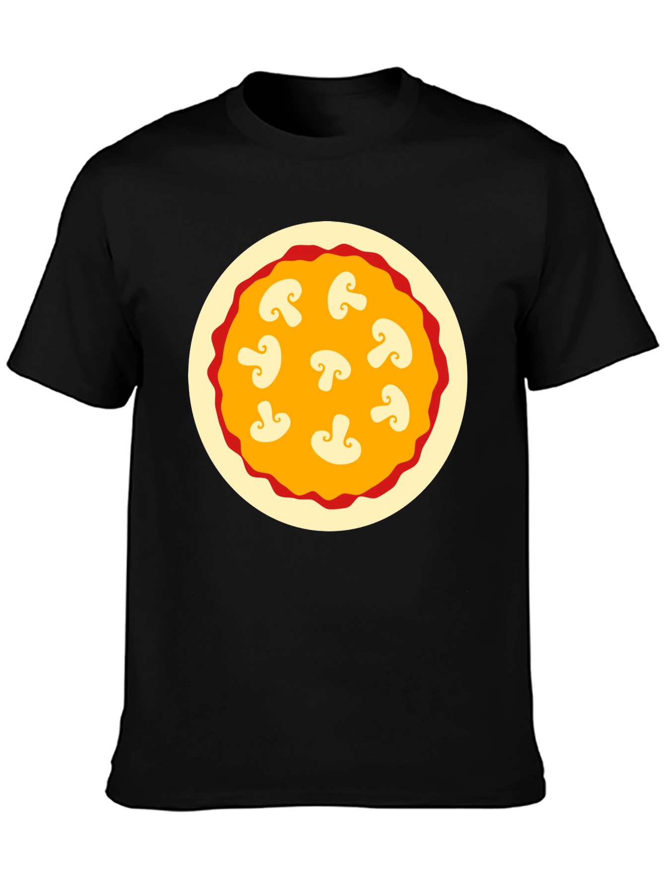 Black Mushroom Pizza Graphic Tee - Black Cotton T-Shirt view 3