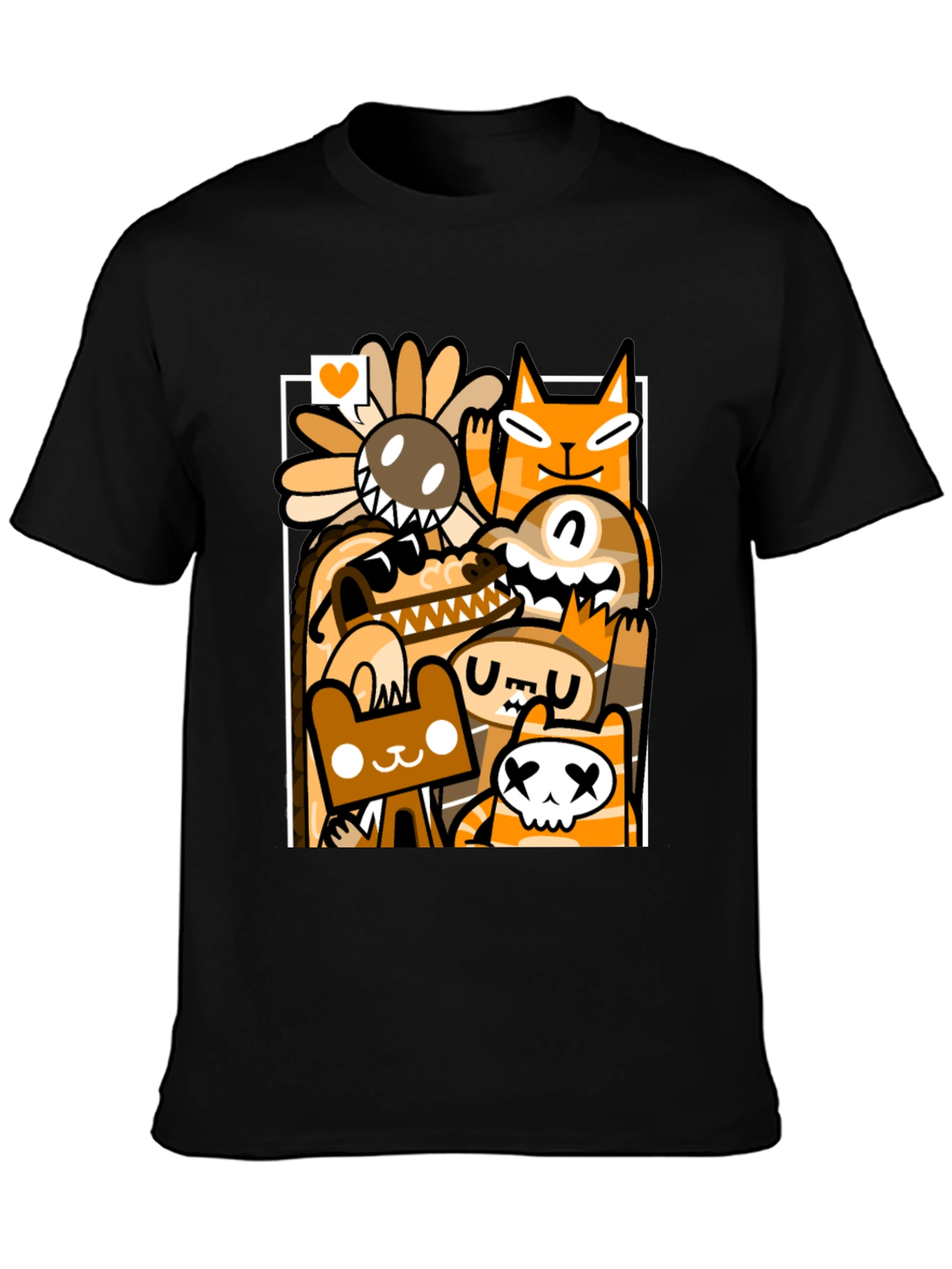 Black Cartoon Doodle Character Graphic Black T-Shirt view 3