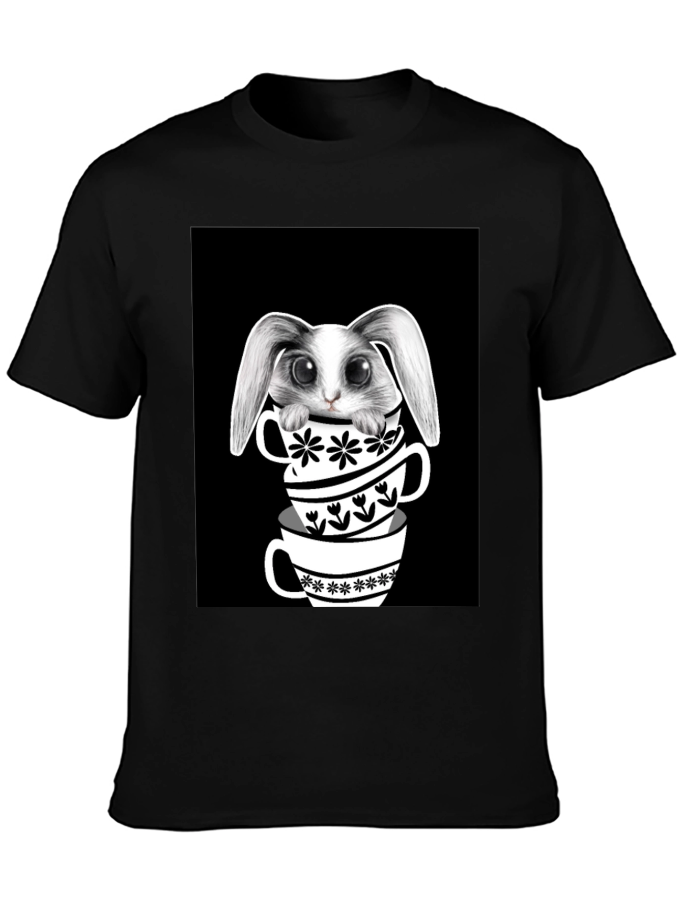 Black Rabbit in Teacups Graphic T-Shirt view 3