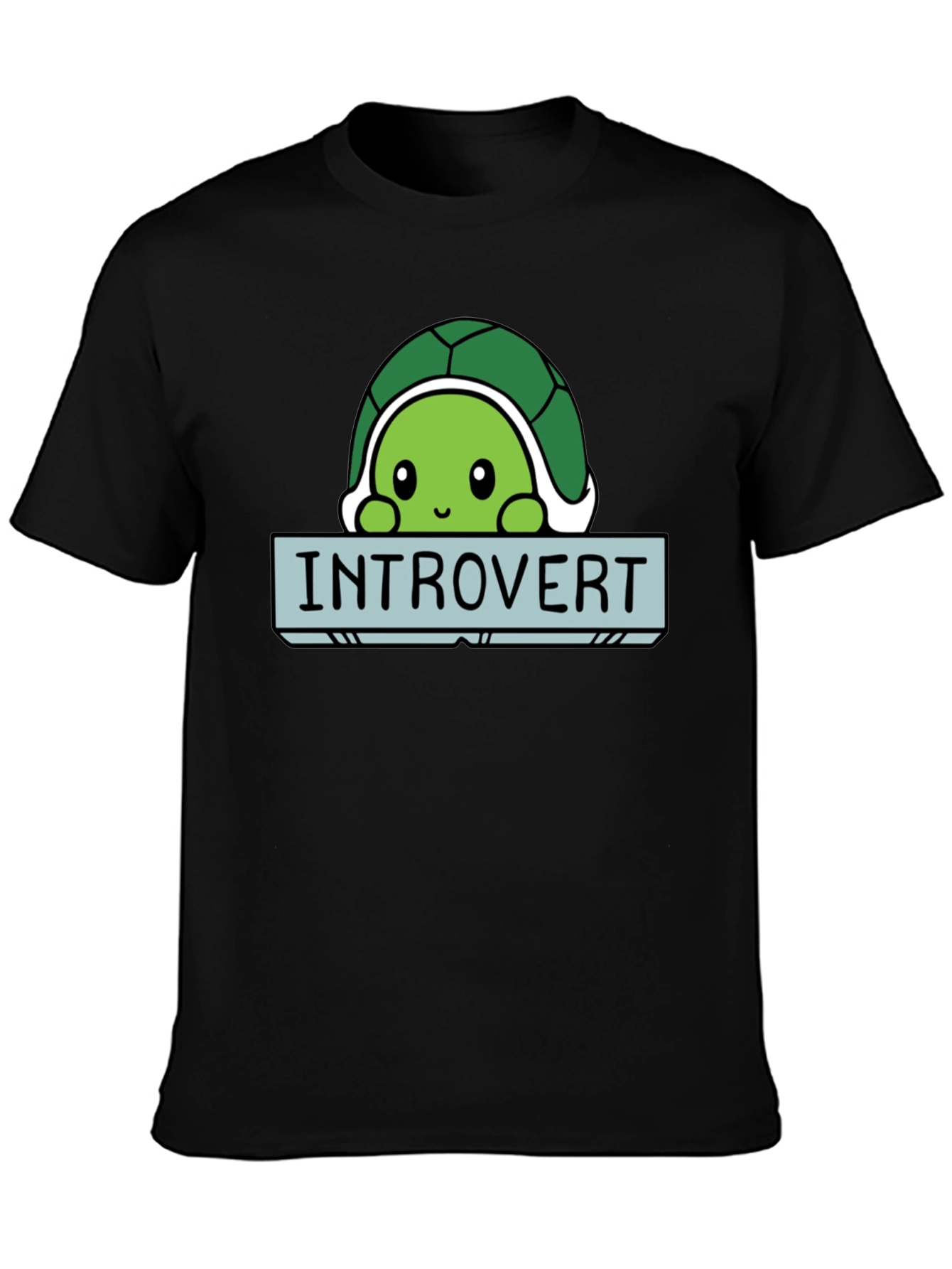 Black Introvert Turtle Graphic Tee - Soft Black Cotton T-Shirt view 3